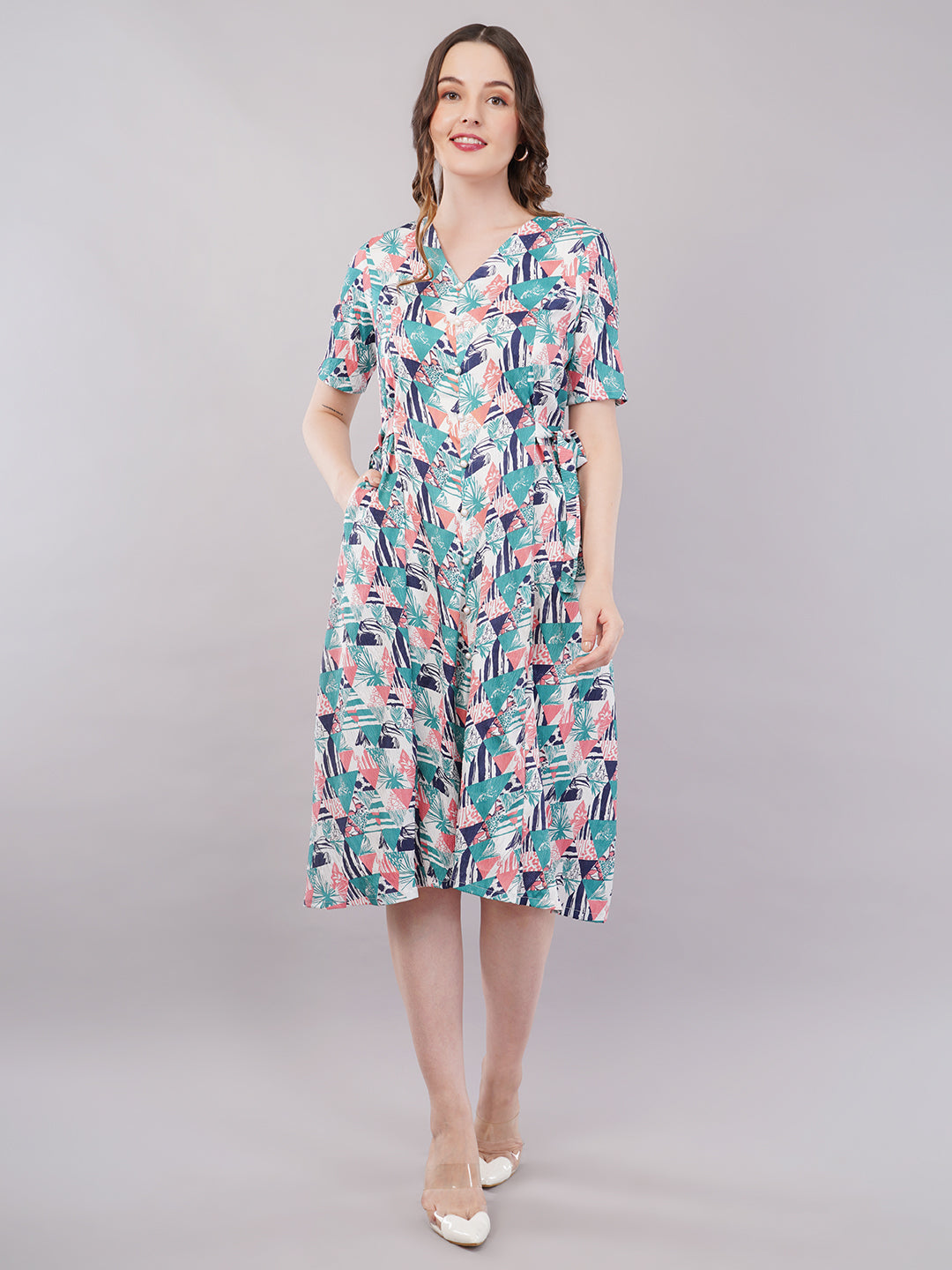 Geometrical print midi dress