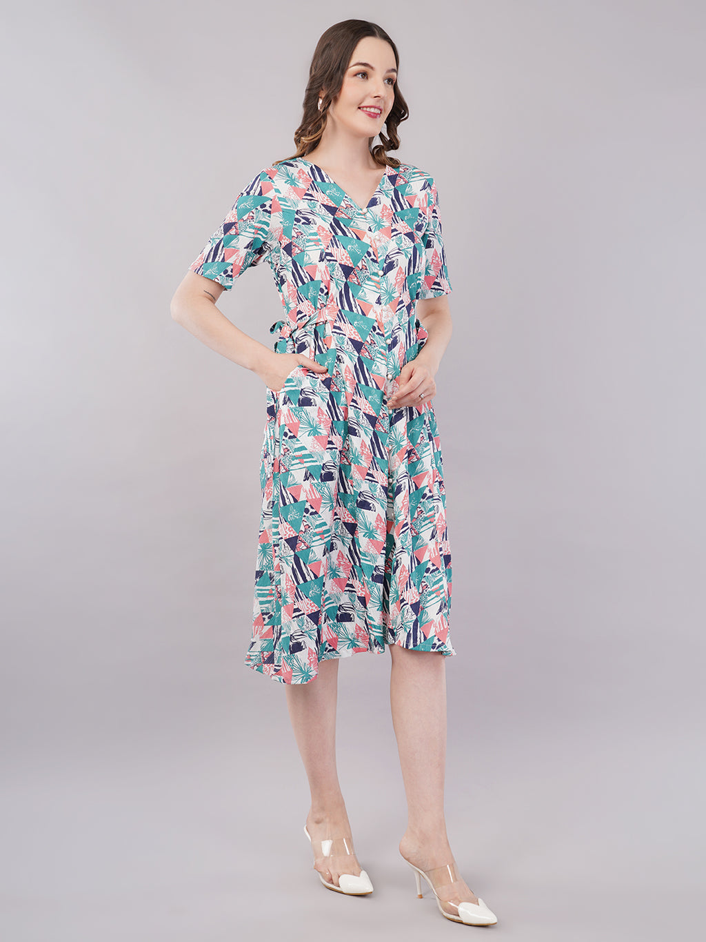 Geometrical print midi dress
