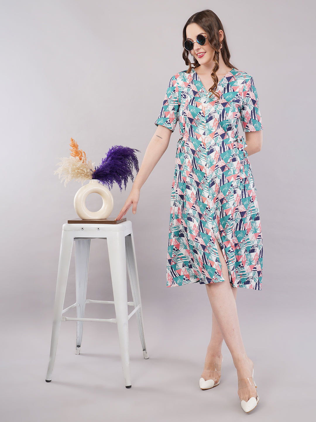 Geometrical print midi dress