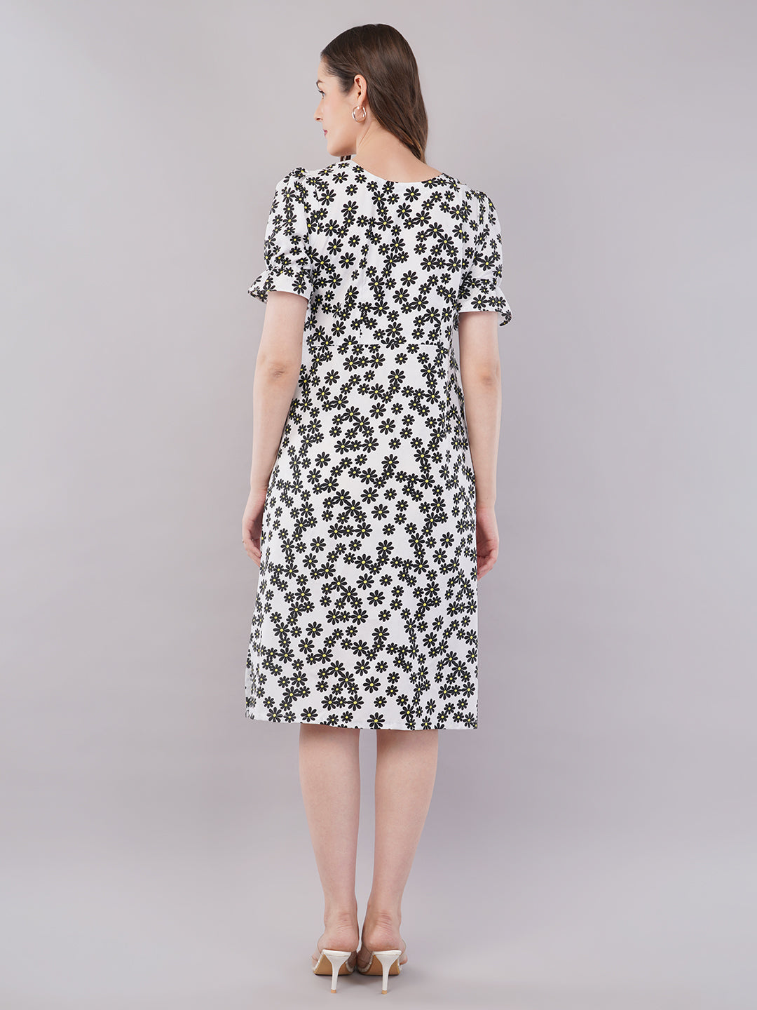 White black  floral midi dress