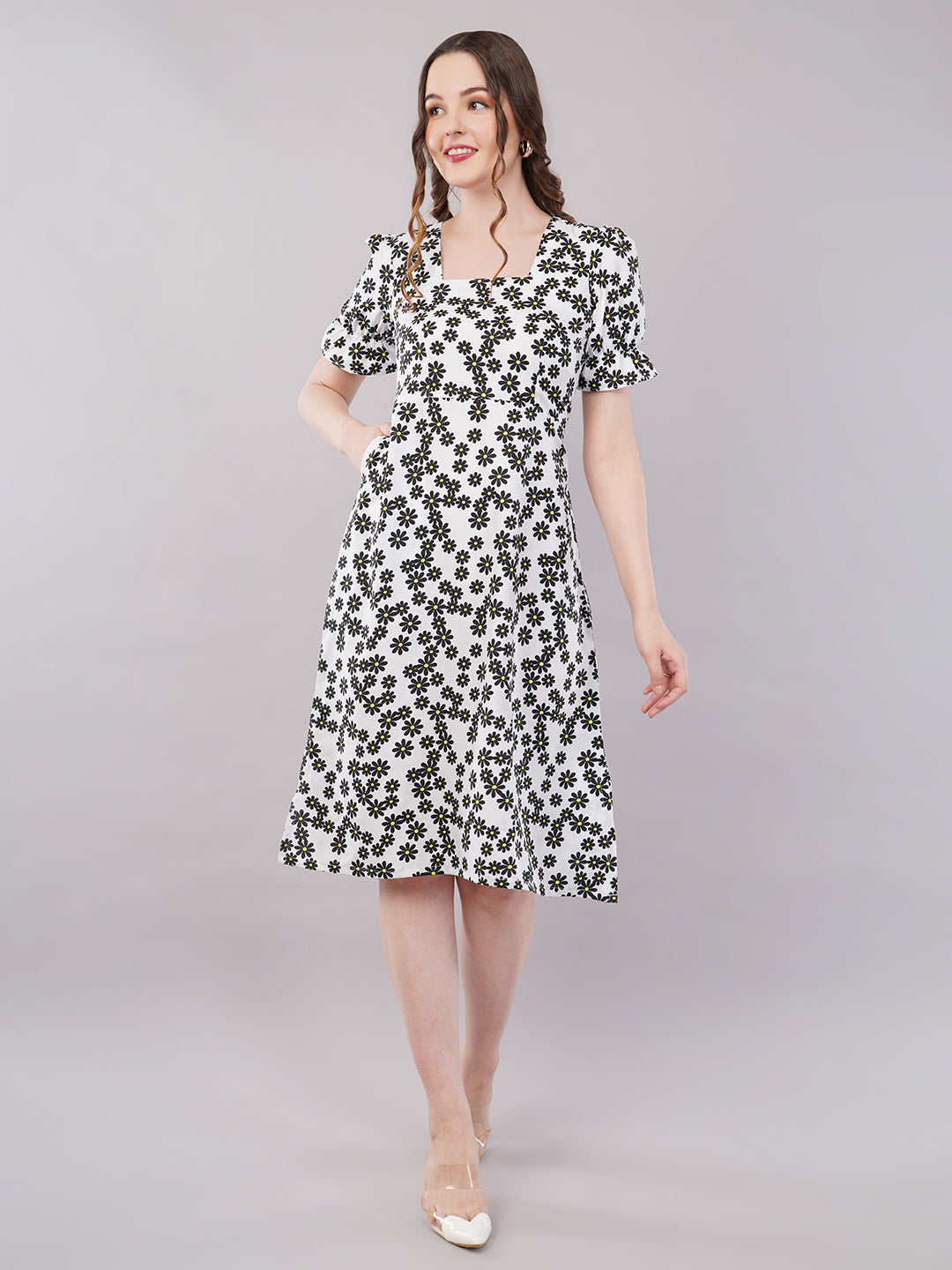 White black  floral midi dress
