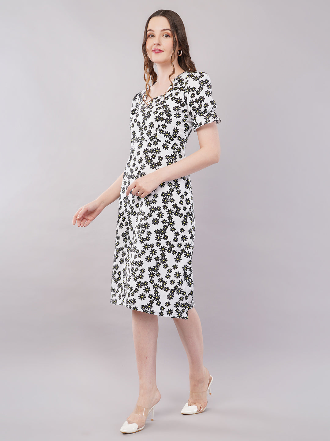White black  floral midi dress