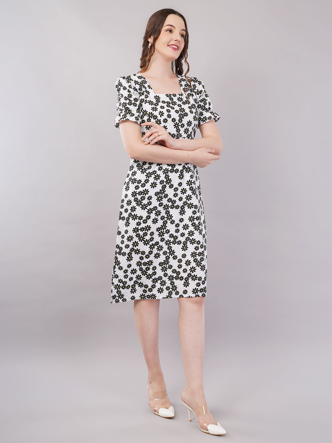 White black  floral midi dress
