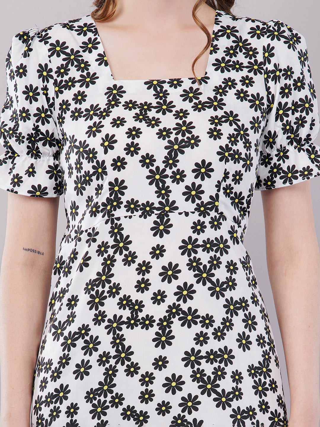 White black  floral midi dress