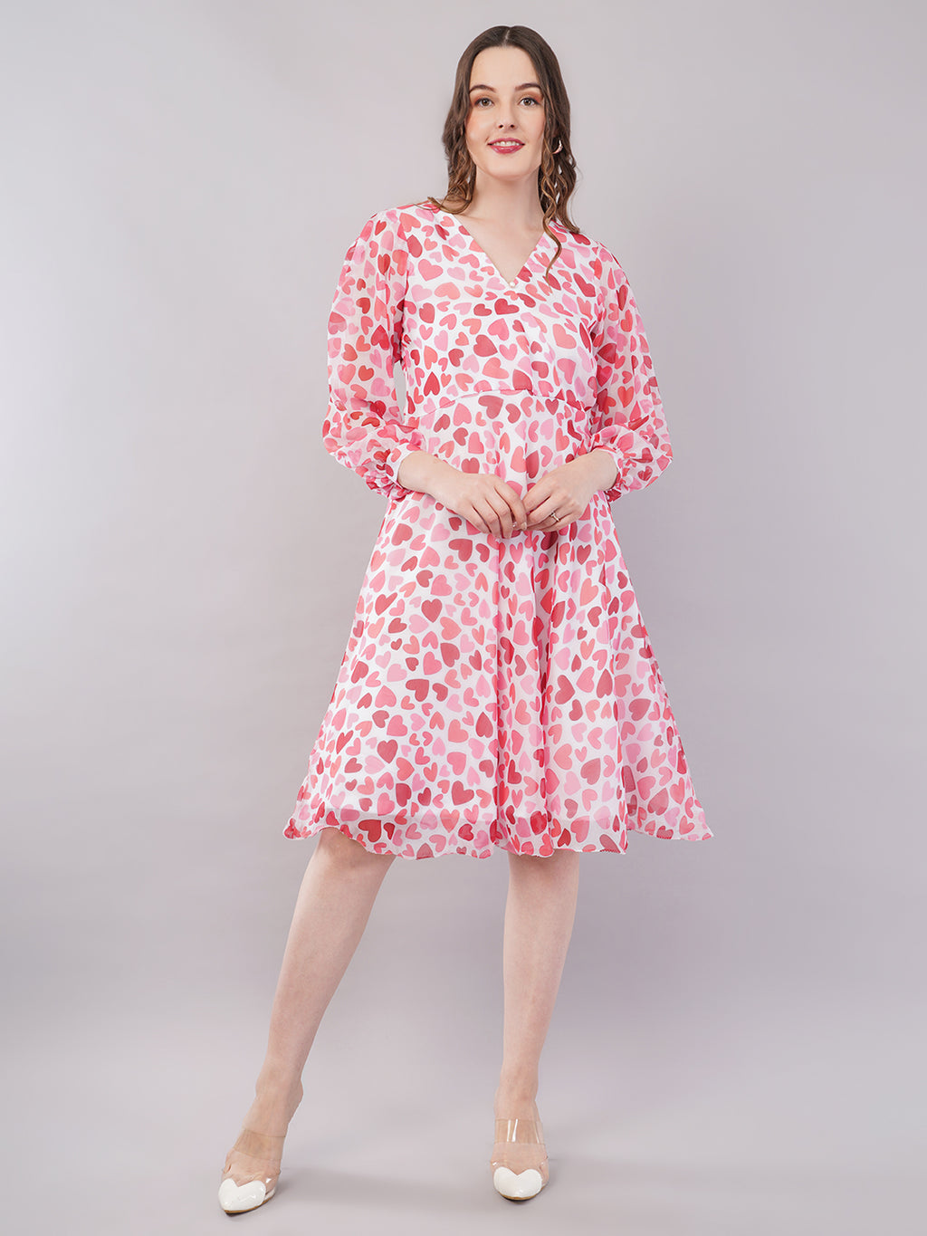 Heart print midi dress