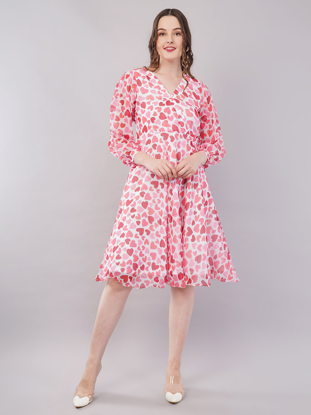 Heart print midi dress