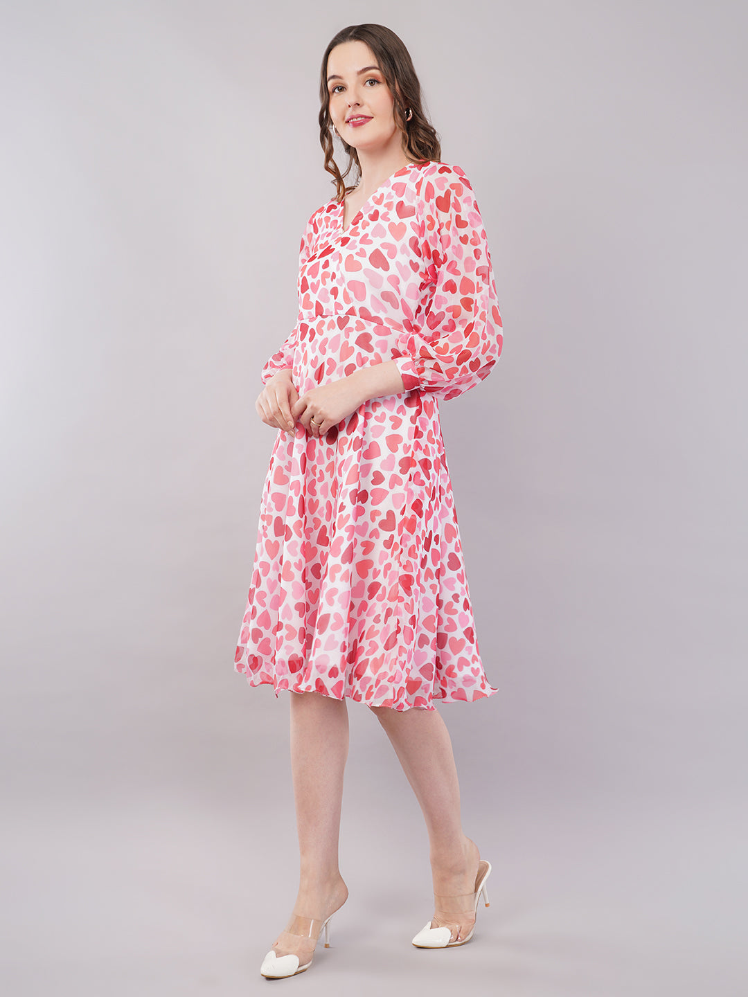 Heart print midi dress