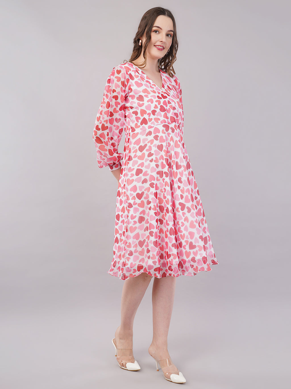 Heart print midi dress