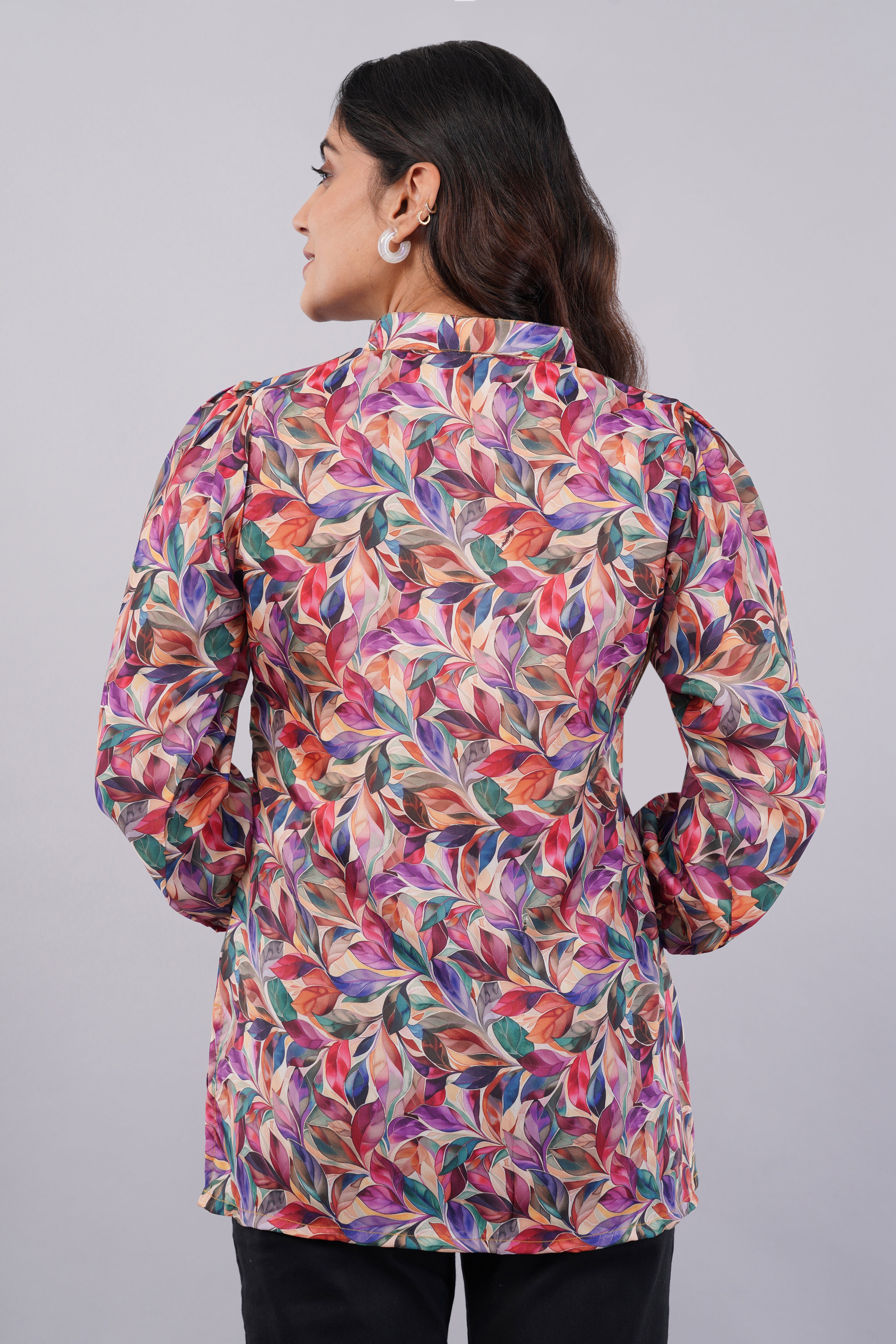 Satin leaf print shirt