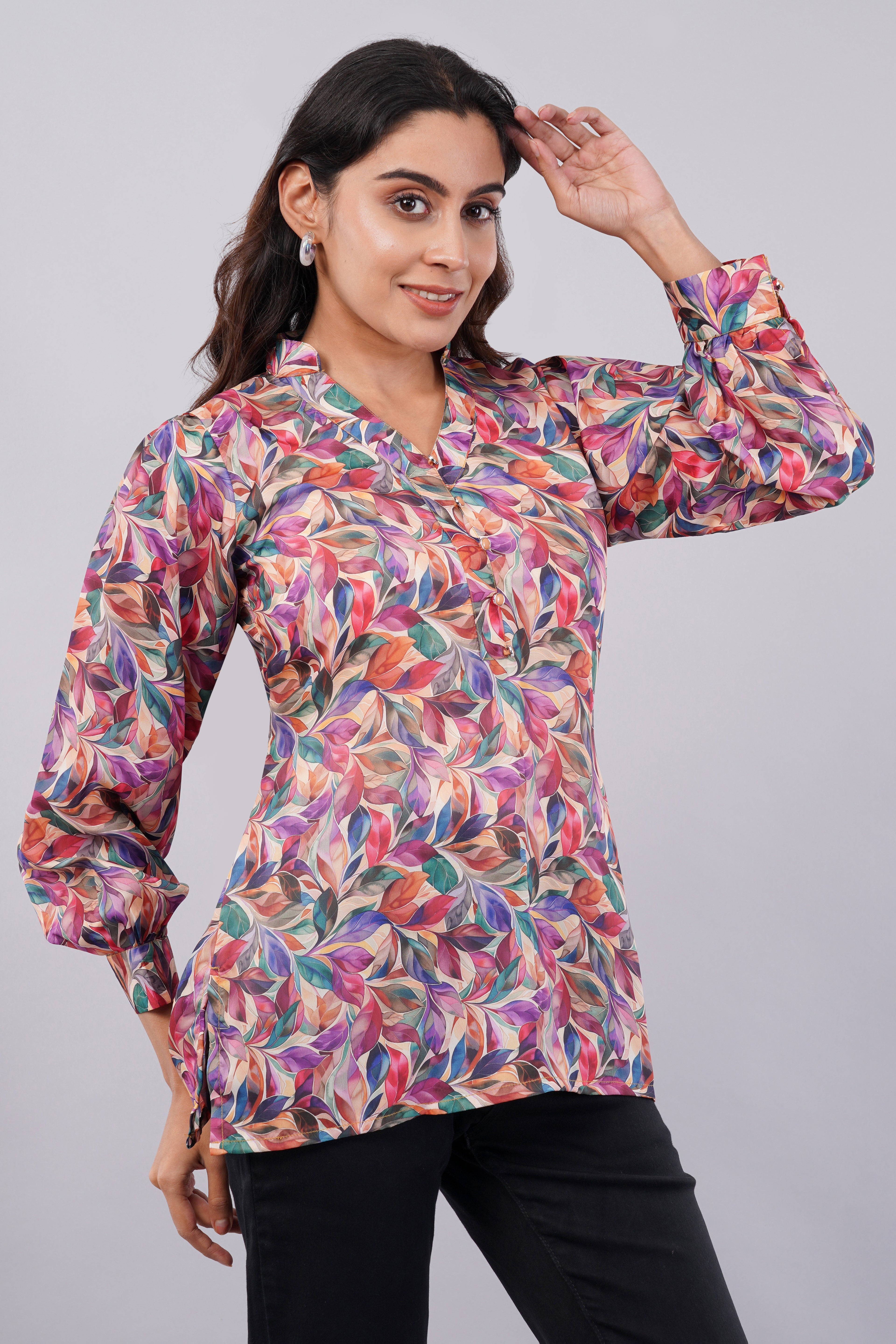 Satin leaf print shirt
