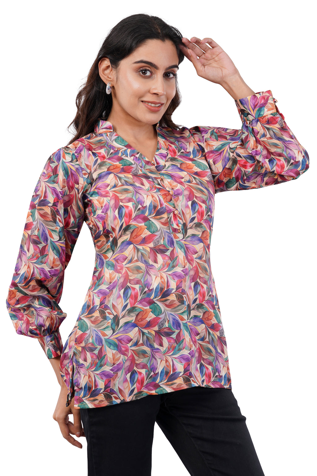 Satin leaf print shirt
