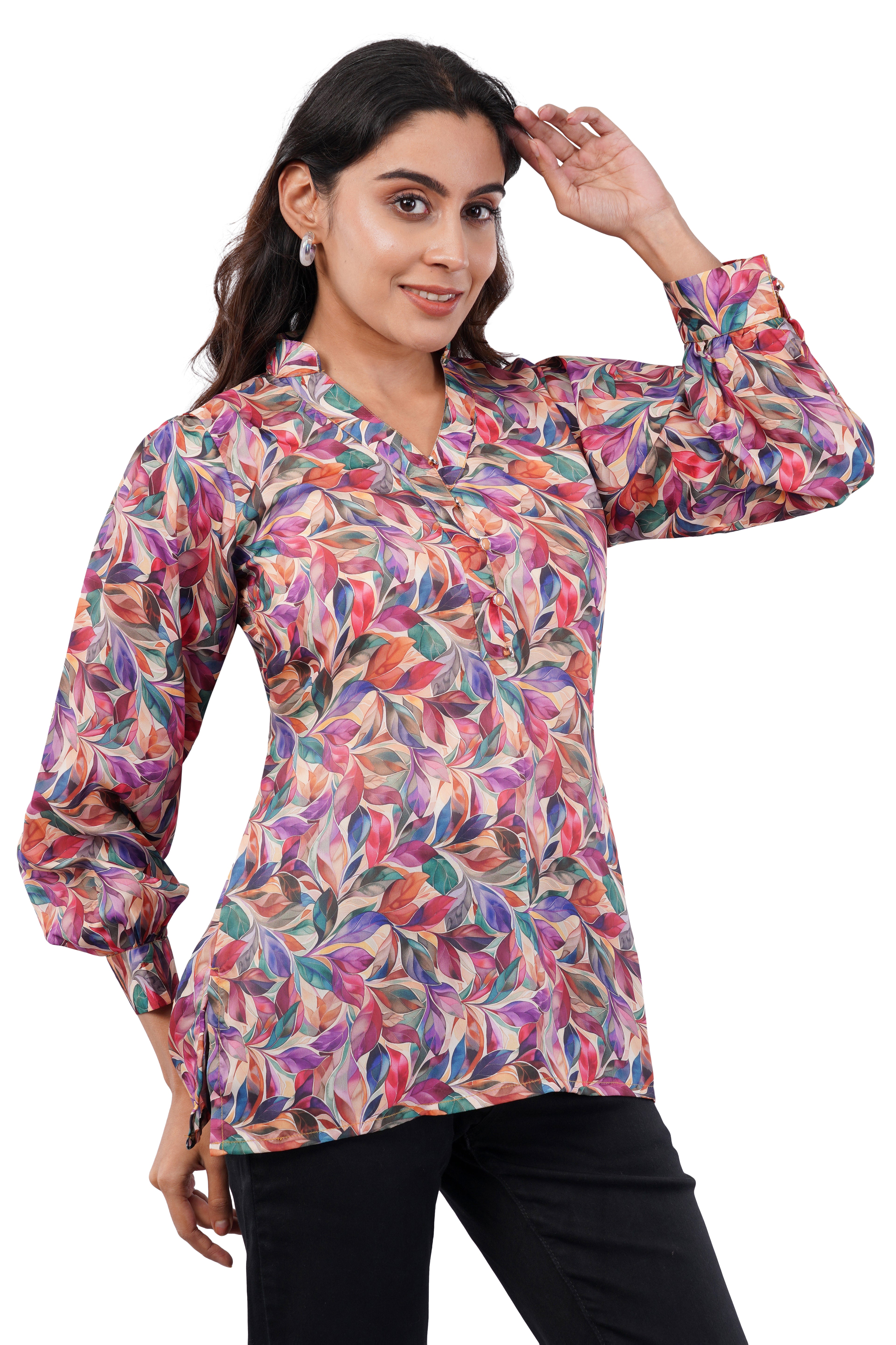 Satin leaf print shirt
