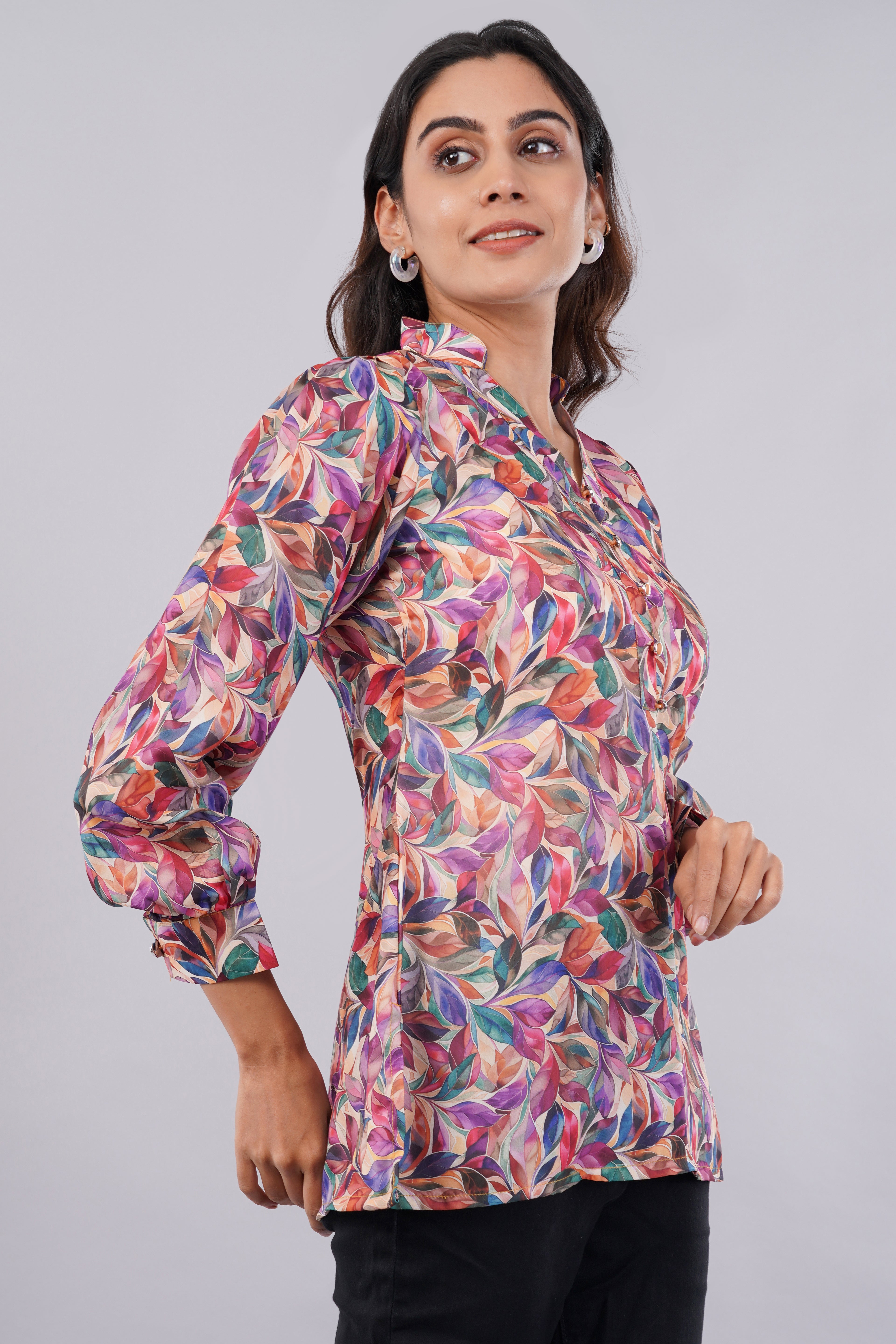 Satin leaf print shirt