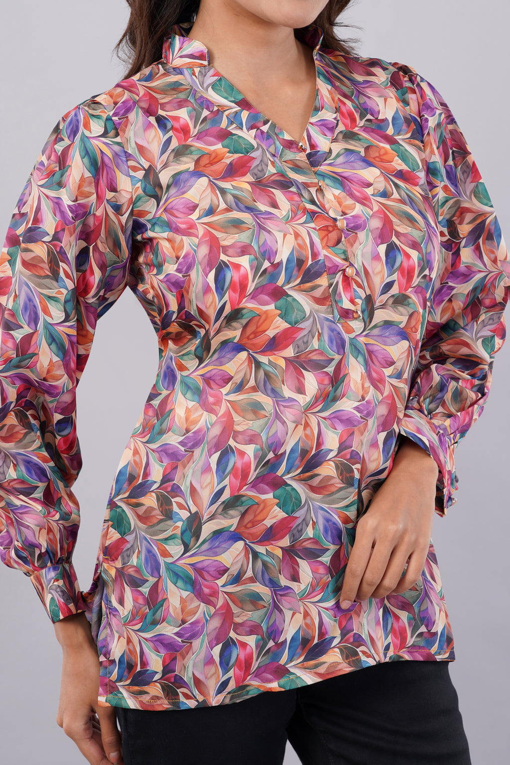 Satin leaf print shirt