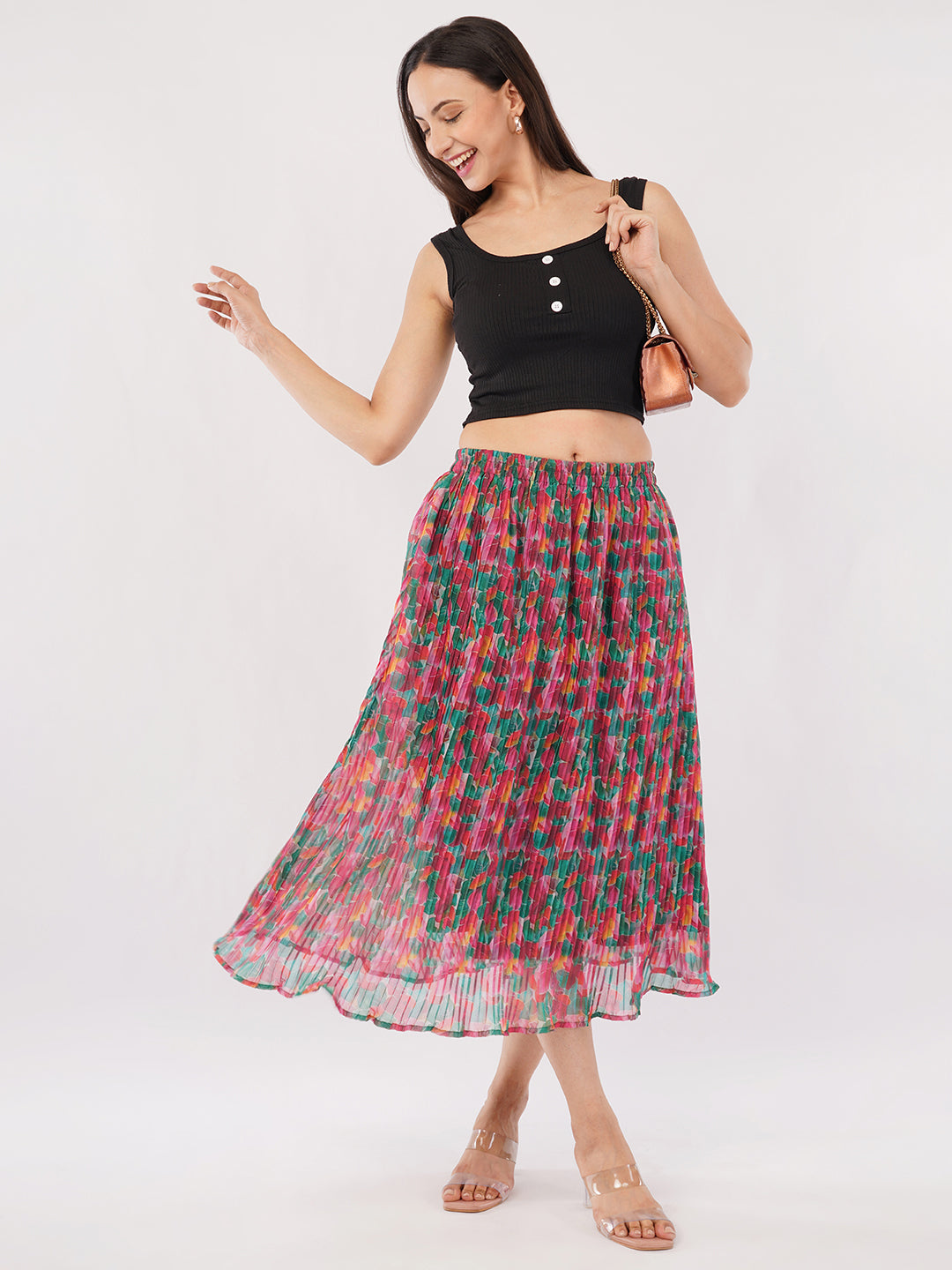 Midi crushed skirt