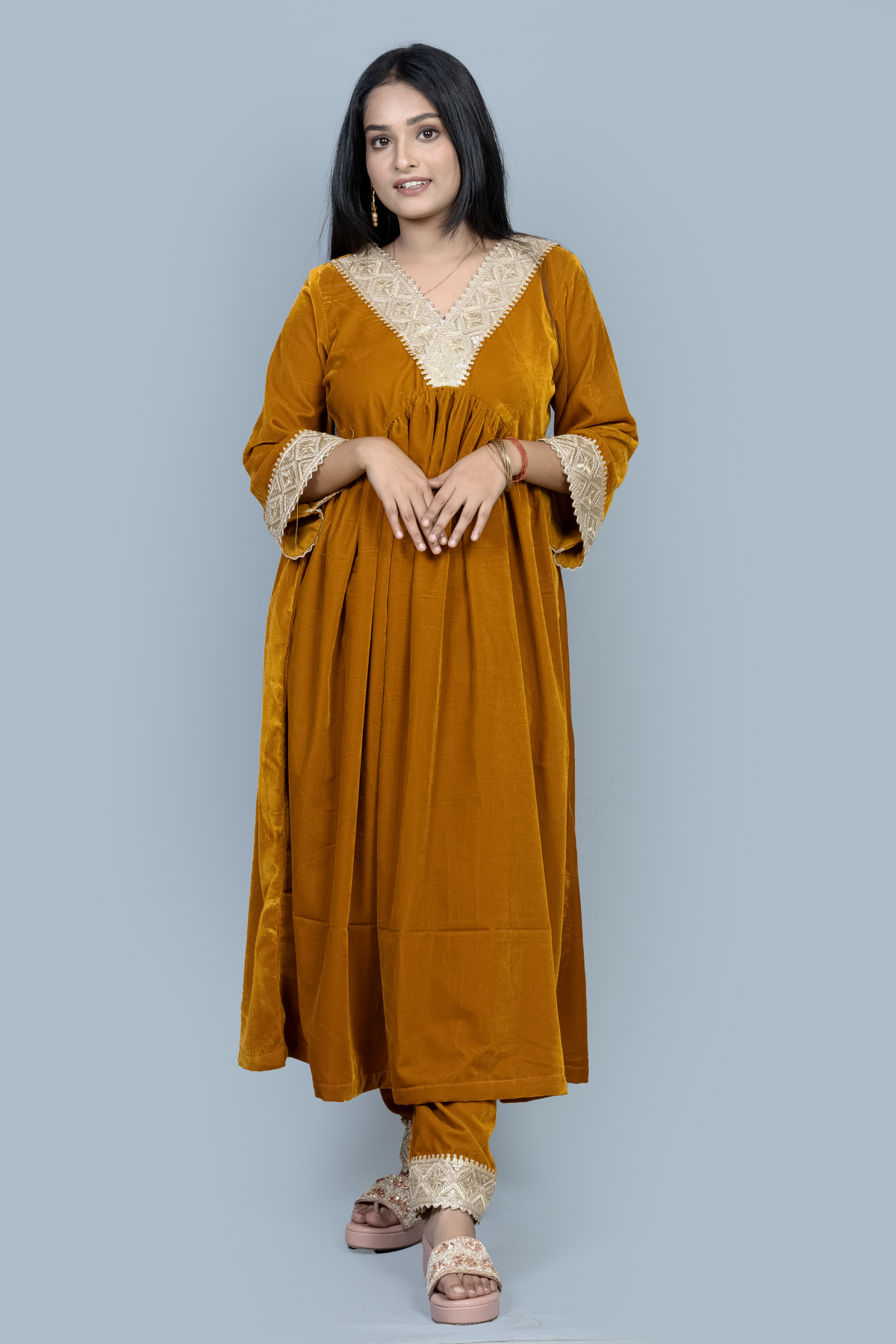 A line velvet Kurti set