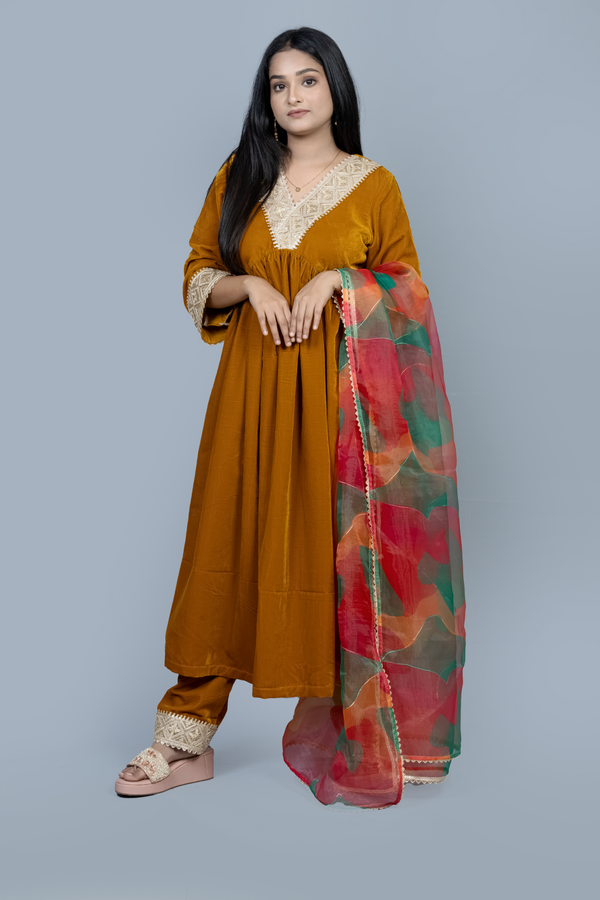 A line velvet Kurti set