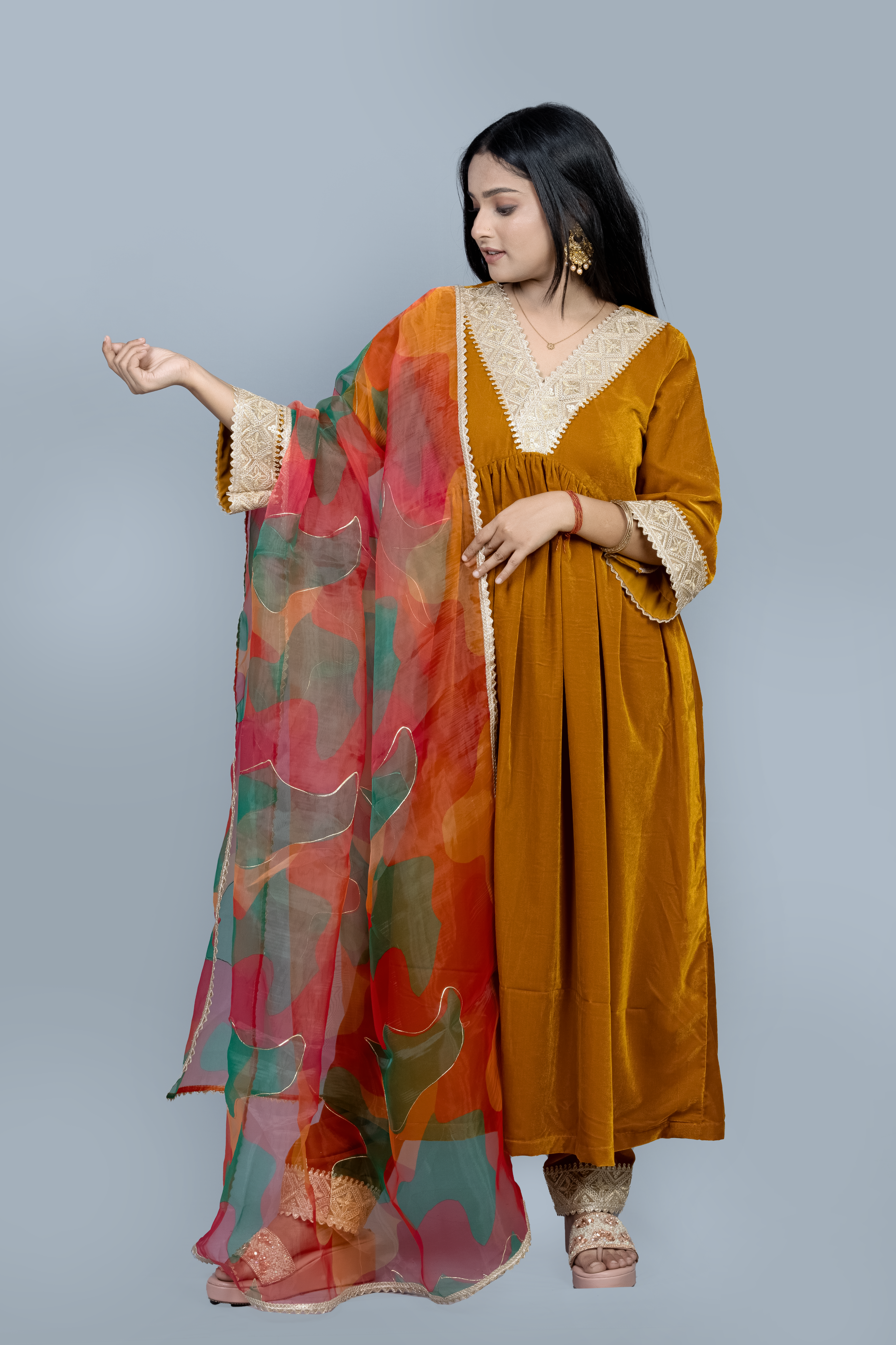 A line velvet Kurti set