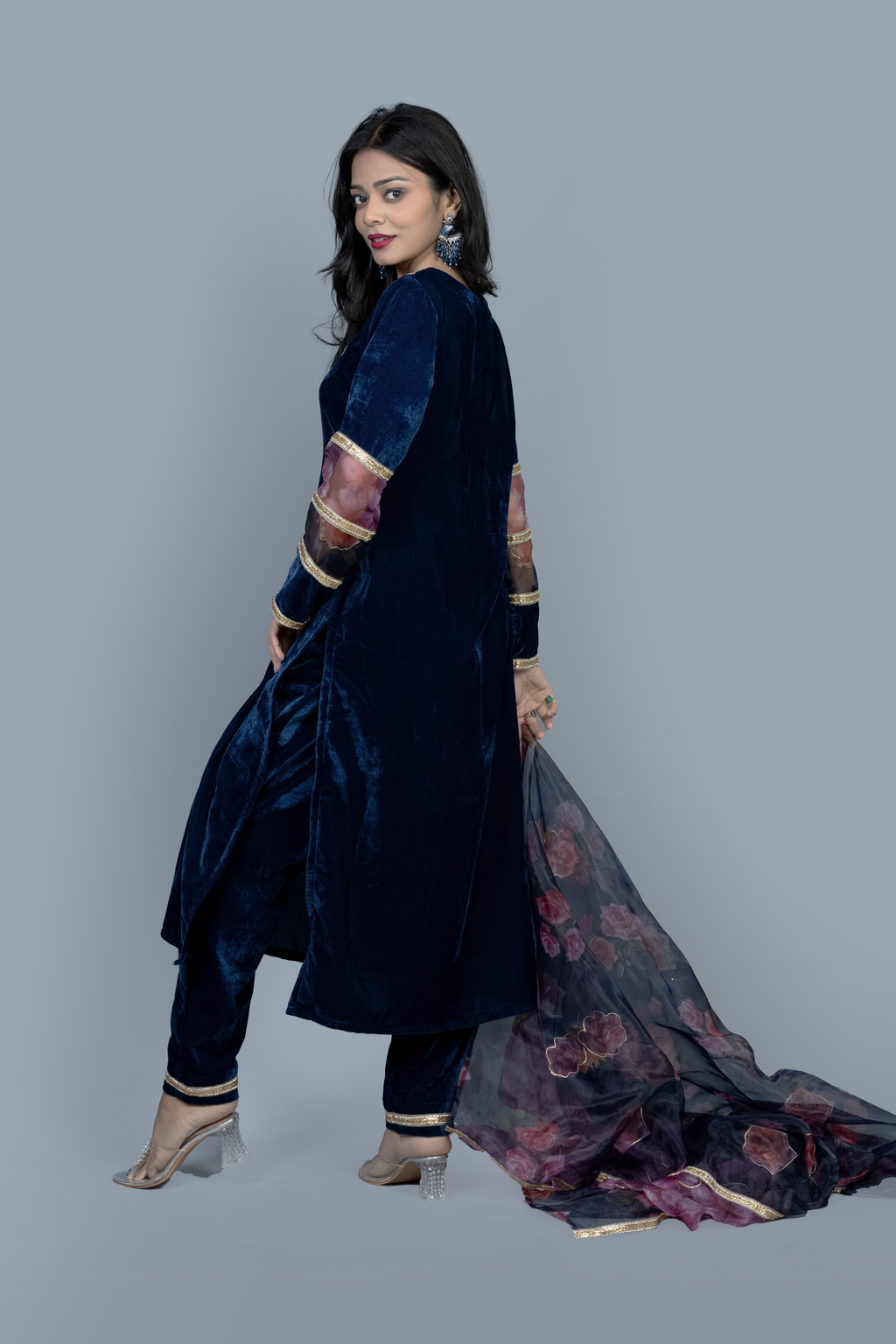 Royal Blue heavy work Velvet Kurti set