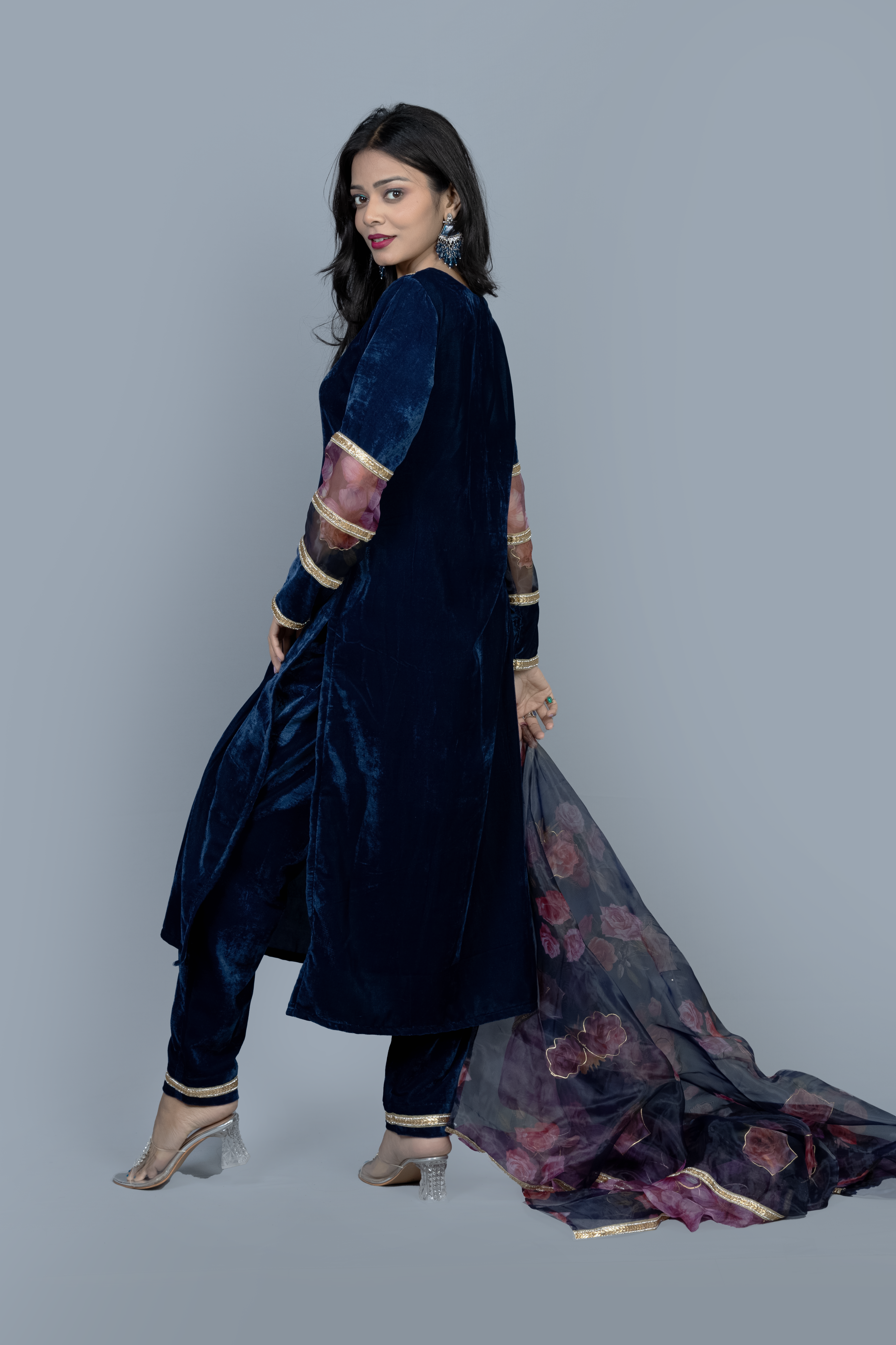 Royal Blue heavy work Velvet Kurti set