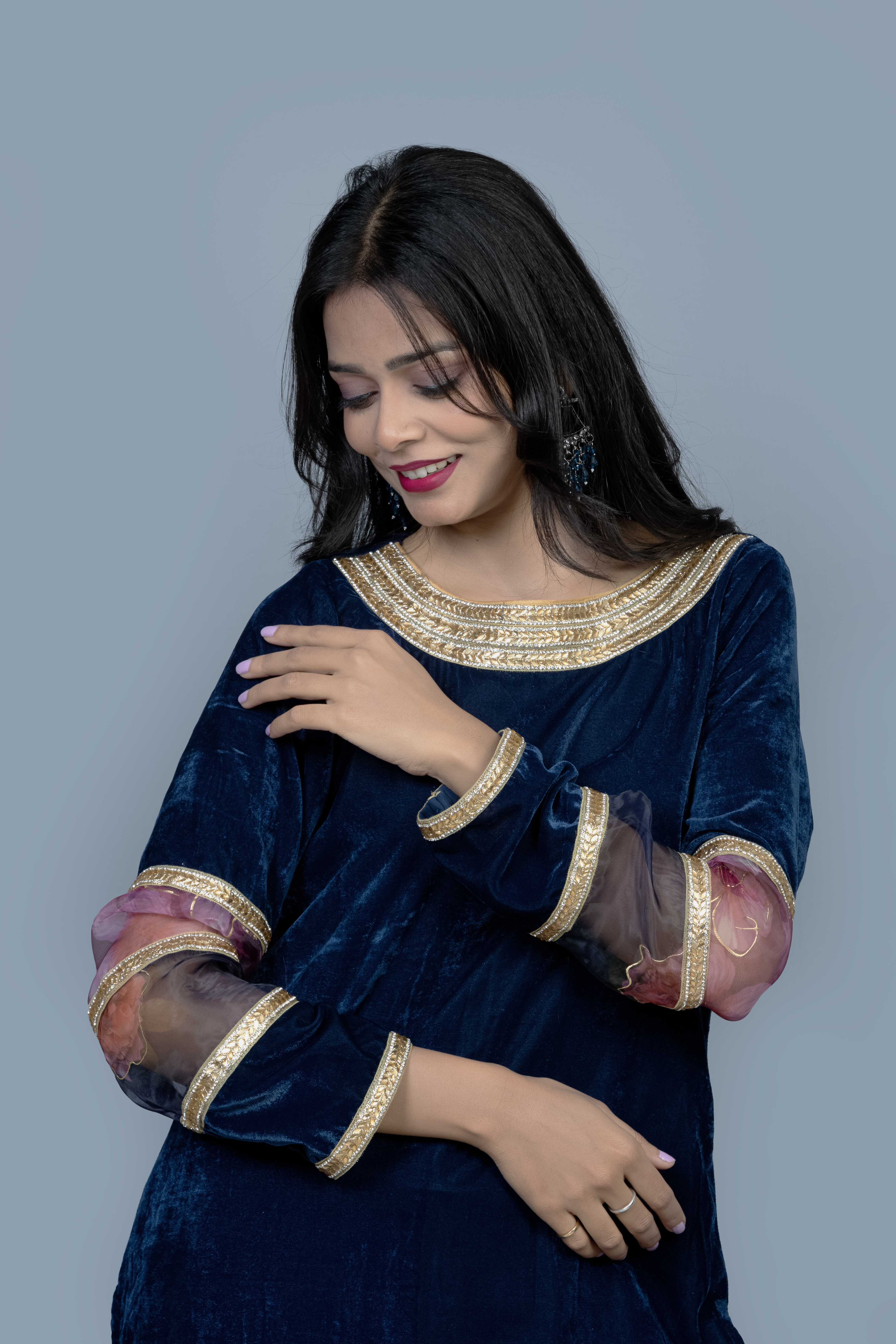 Royal Blue heavy work Velvet Kurti set