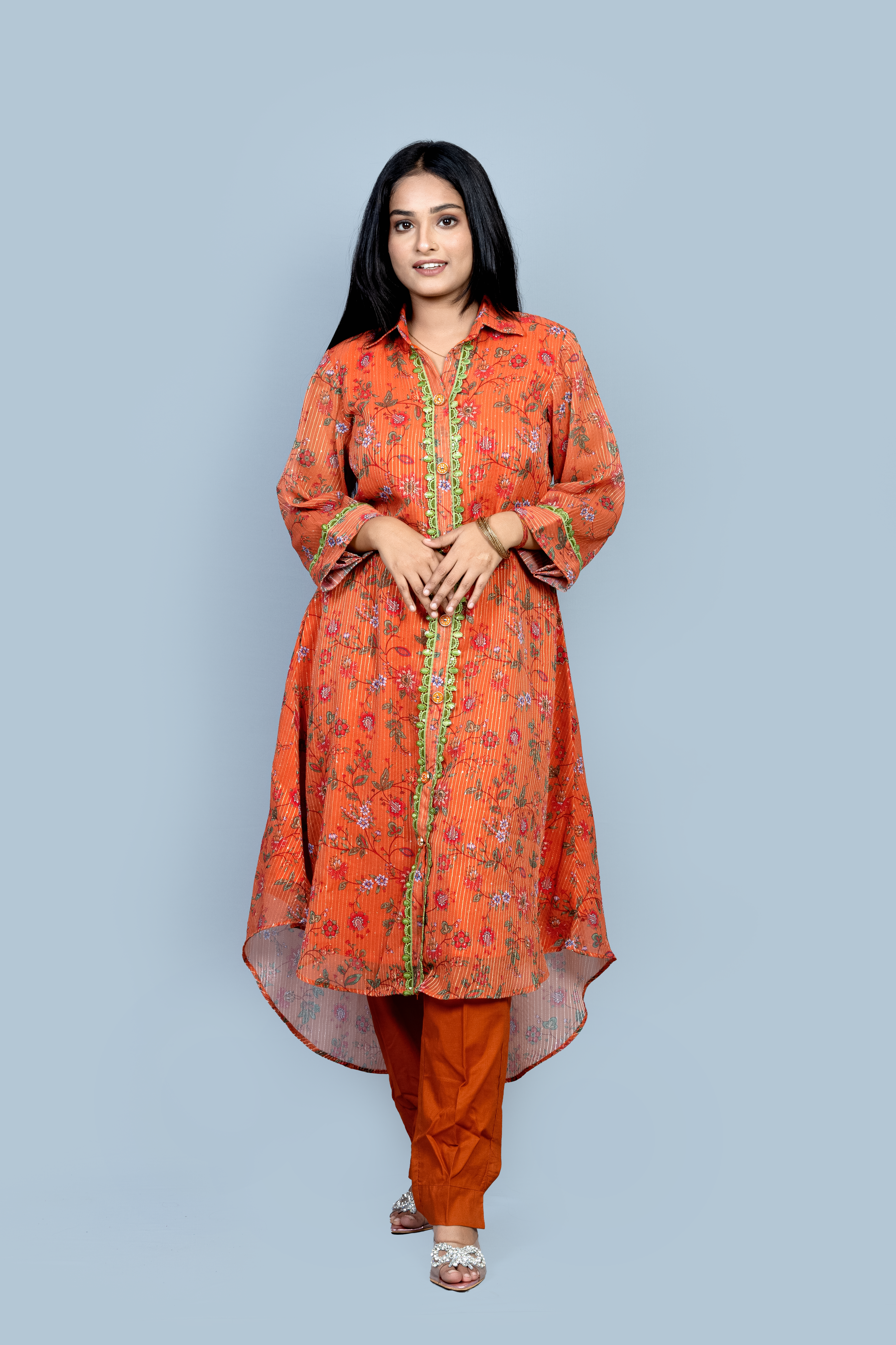 Orange Georgette  A line Kurti