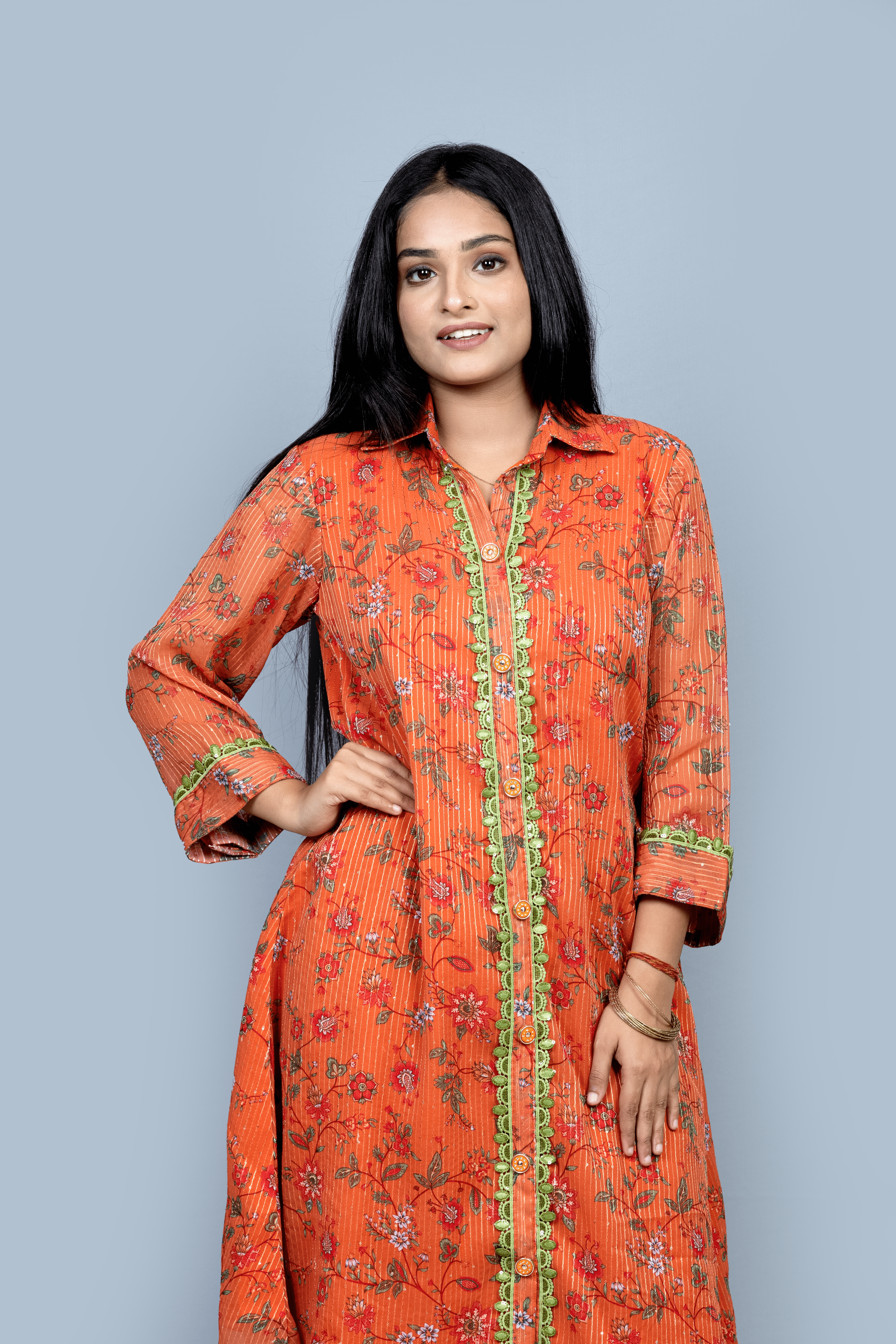 Orange Georgette  A line Kurti