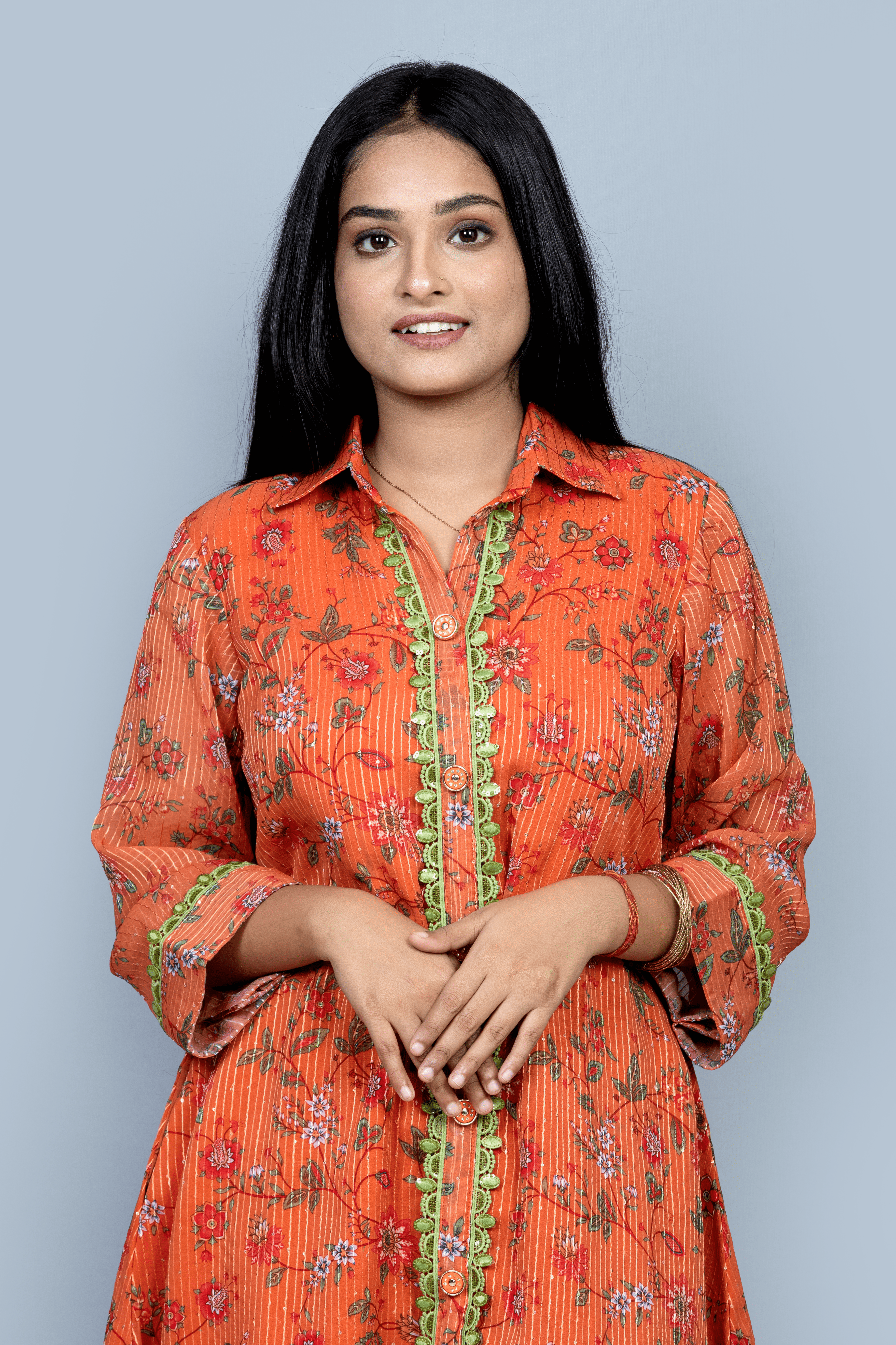 Orange Georgette  A line Kurti