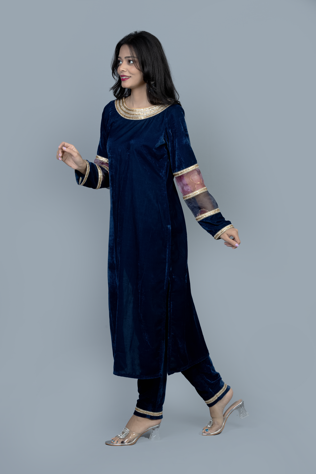Royal Blue heavy work Velvet Kurti set