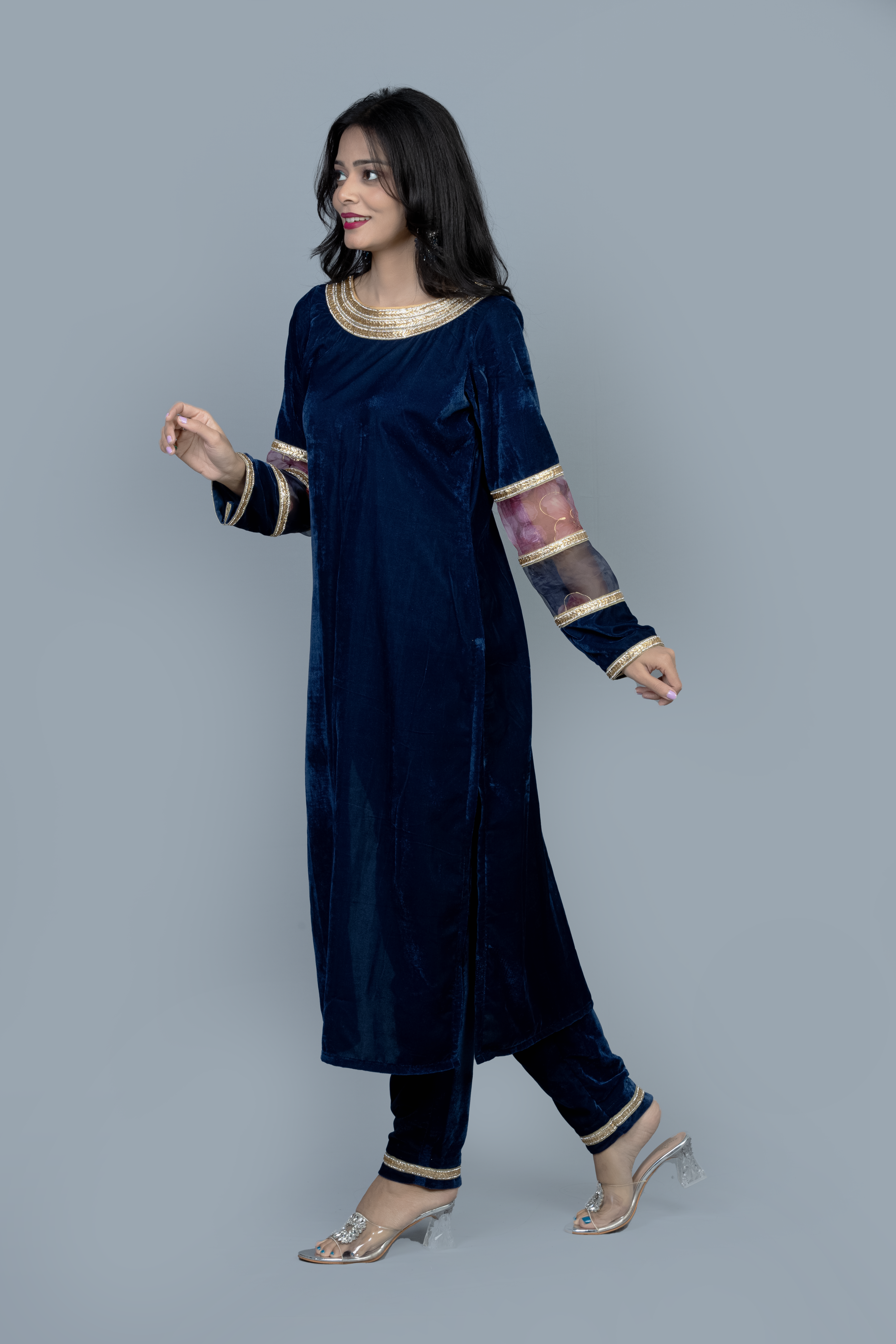 Royal Blue heavy work Velvet Kurti set