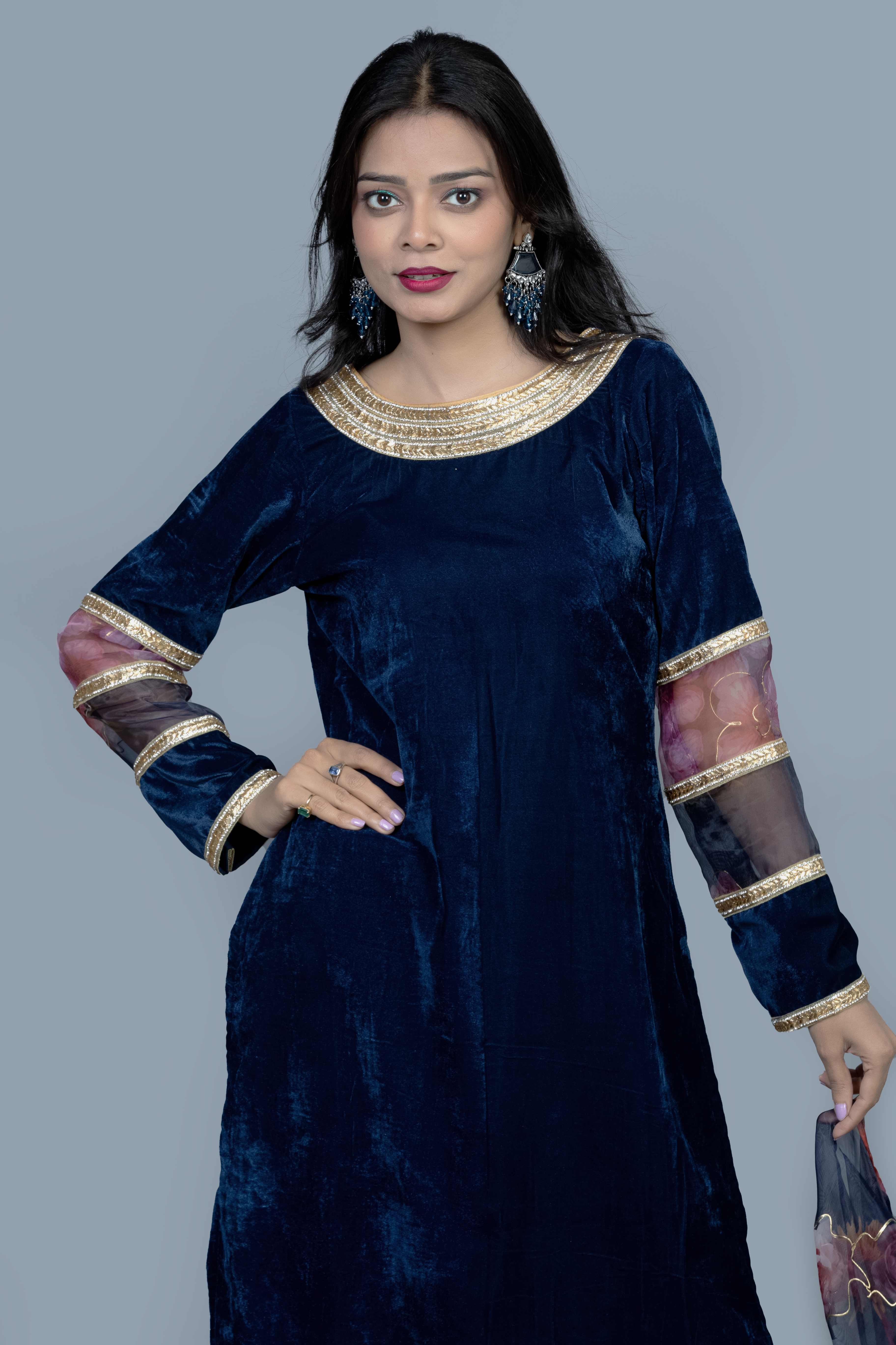 Royal Blue heavy work Velvet Kurti set