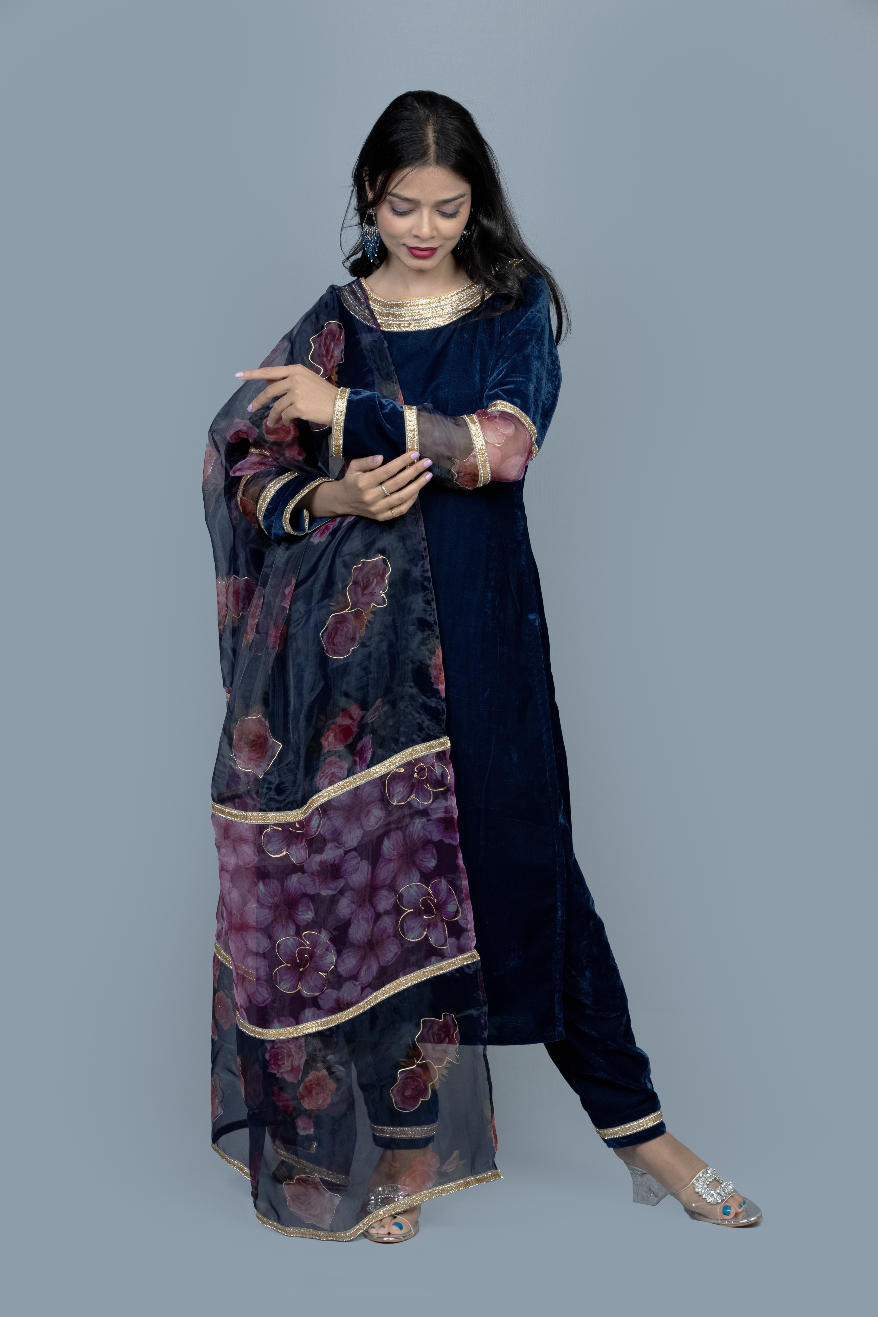 Royal Blue heavy work Velvet Kurti set