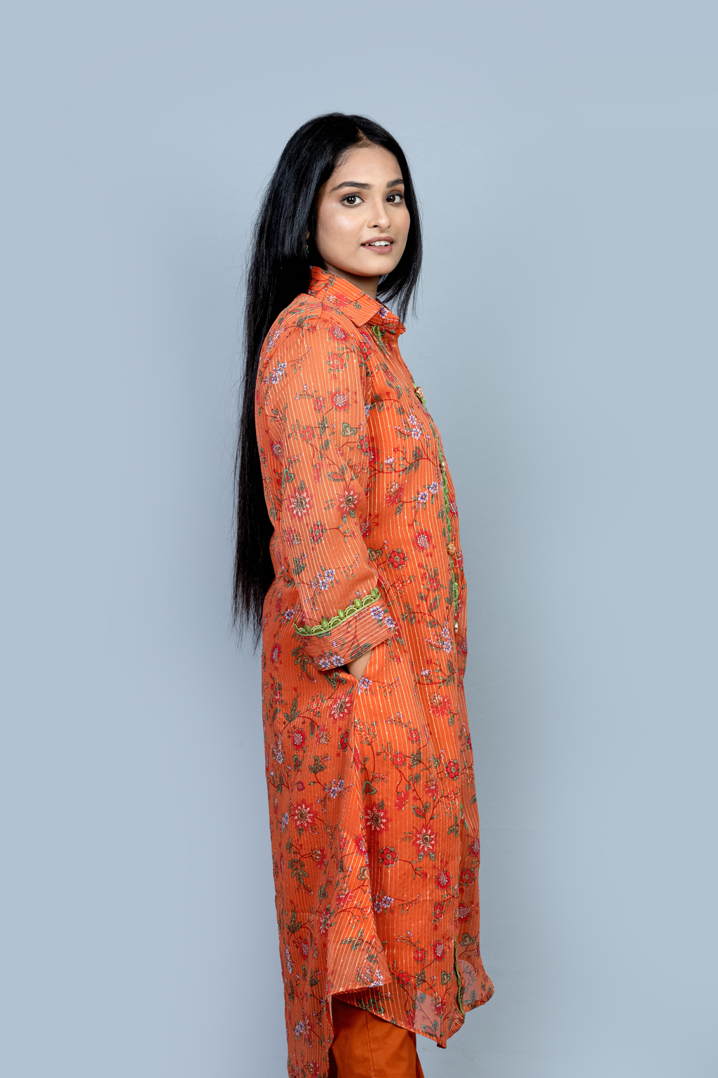 Orange Georgette  A line Kurti