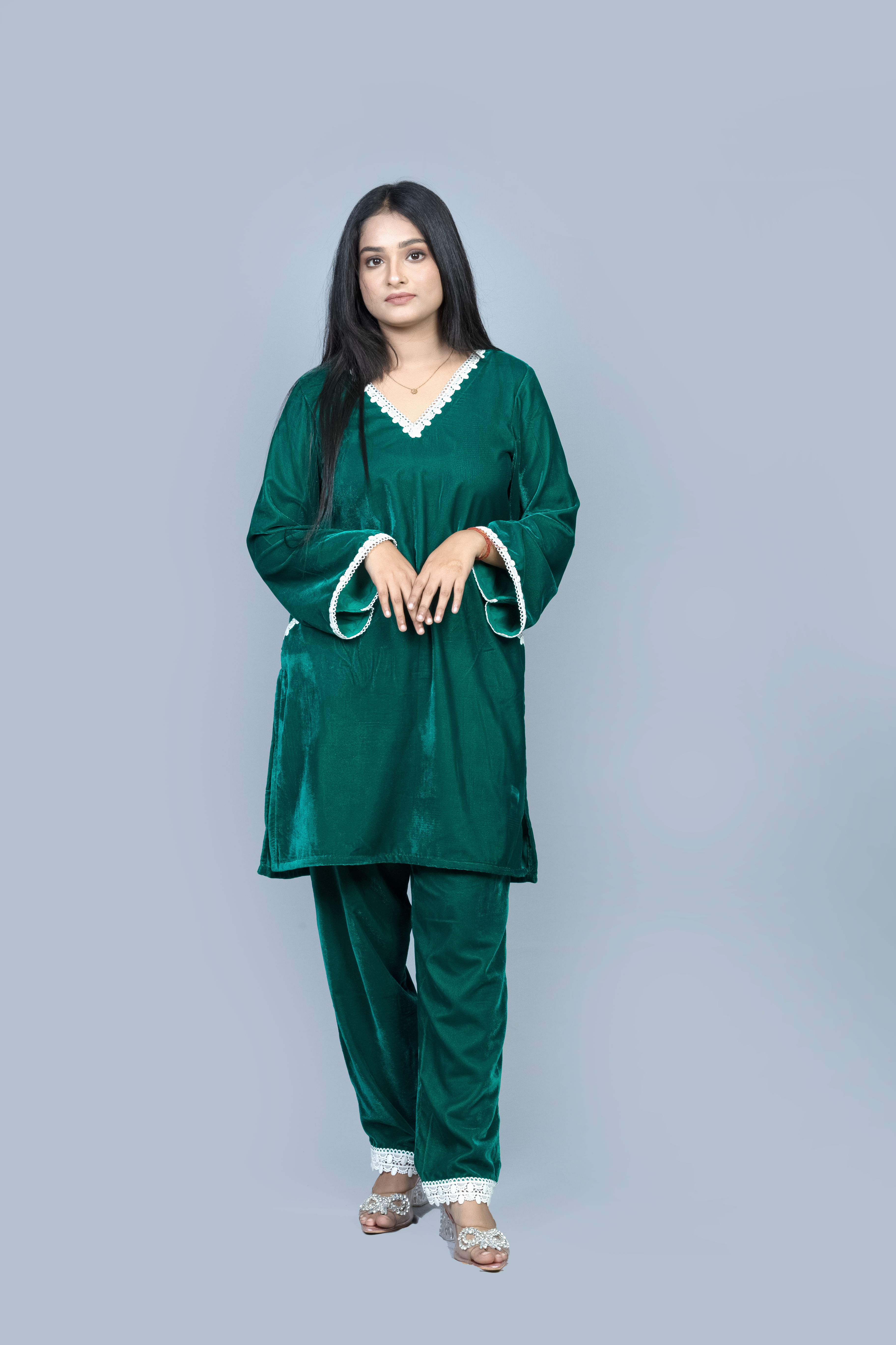 Teal Green Velvet Co ord set