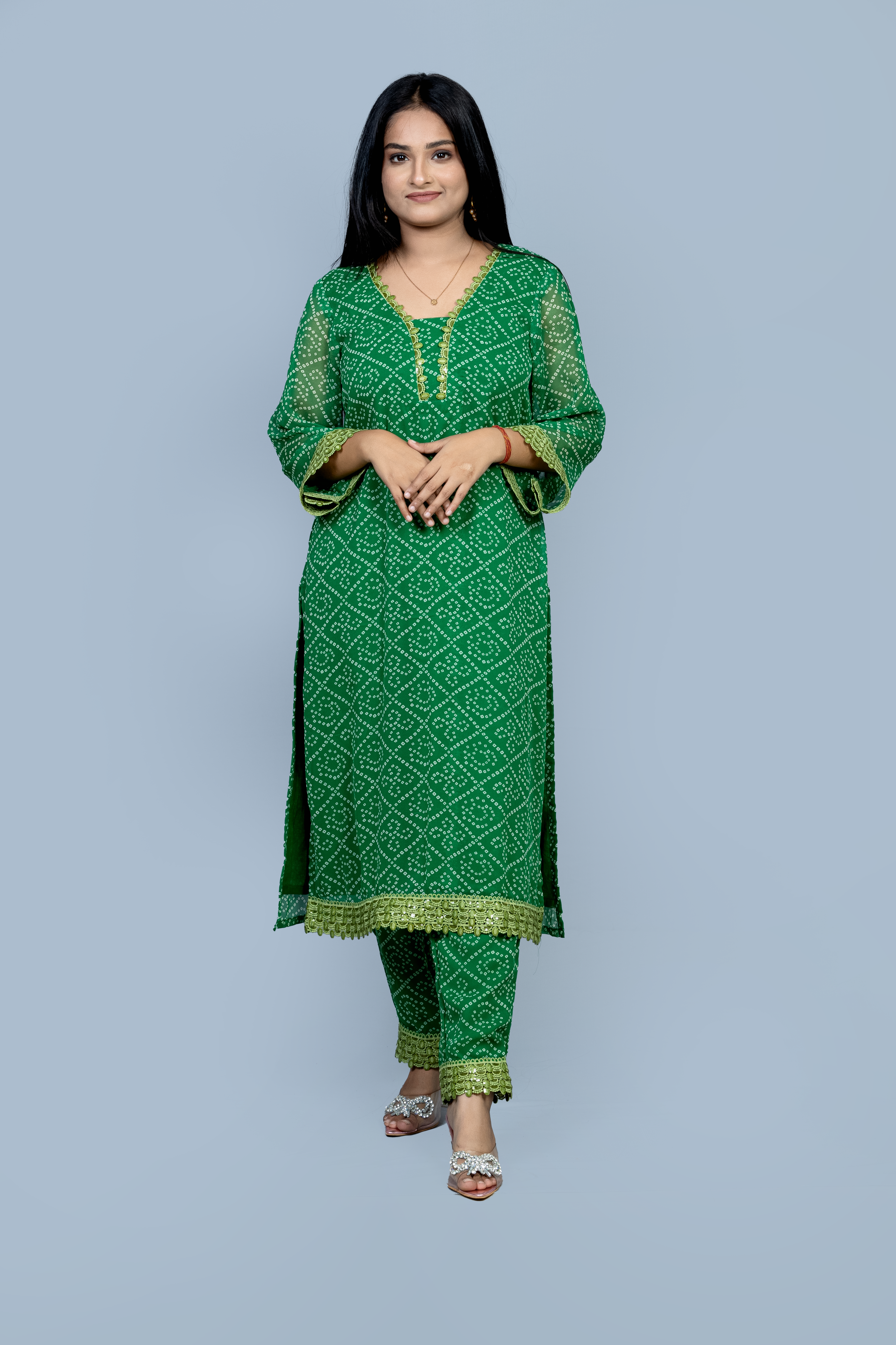 Green Georgette 3 piece Kurti set