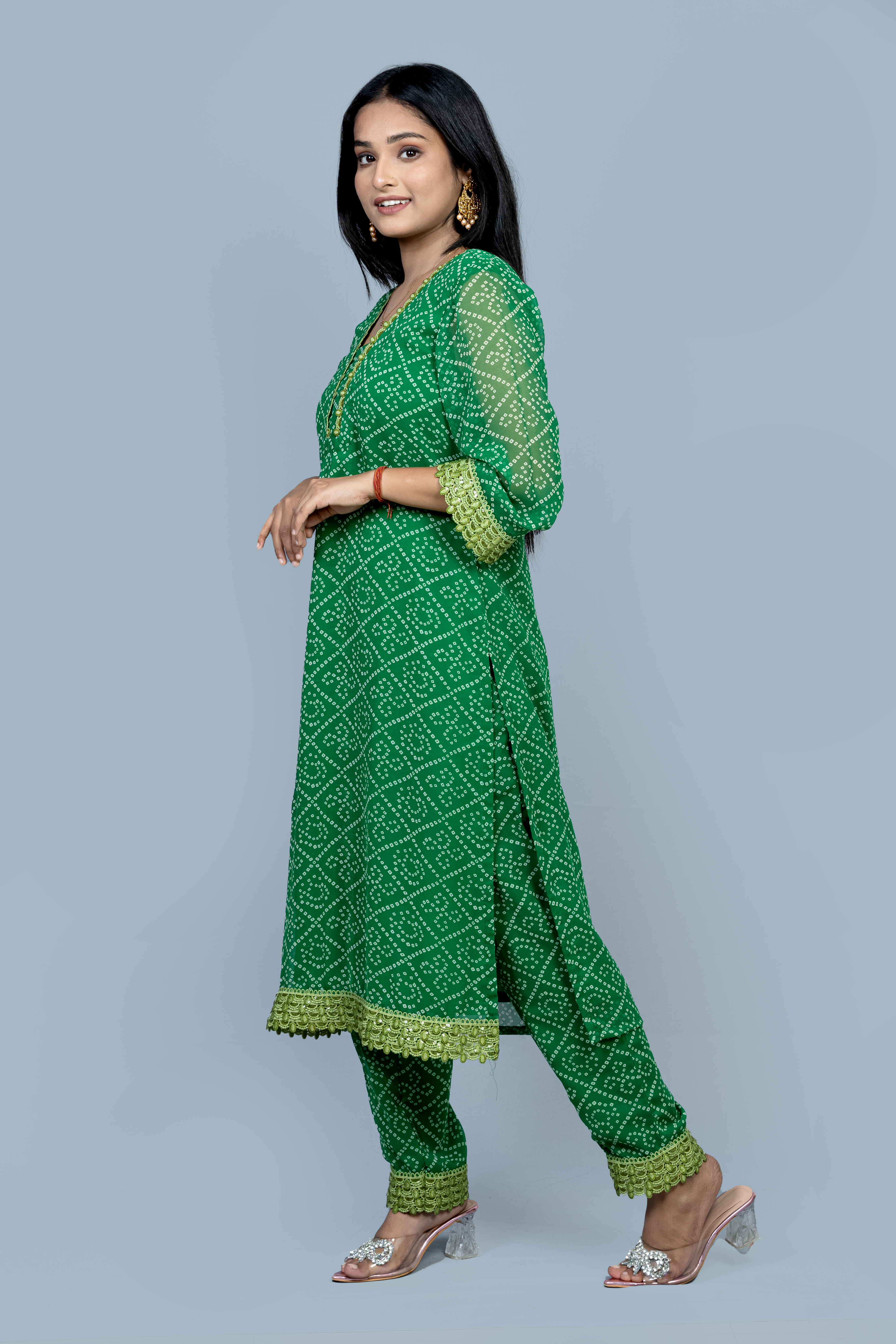 Green Georgette 3 piece Kurti set