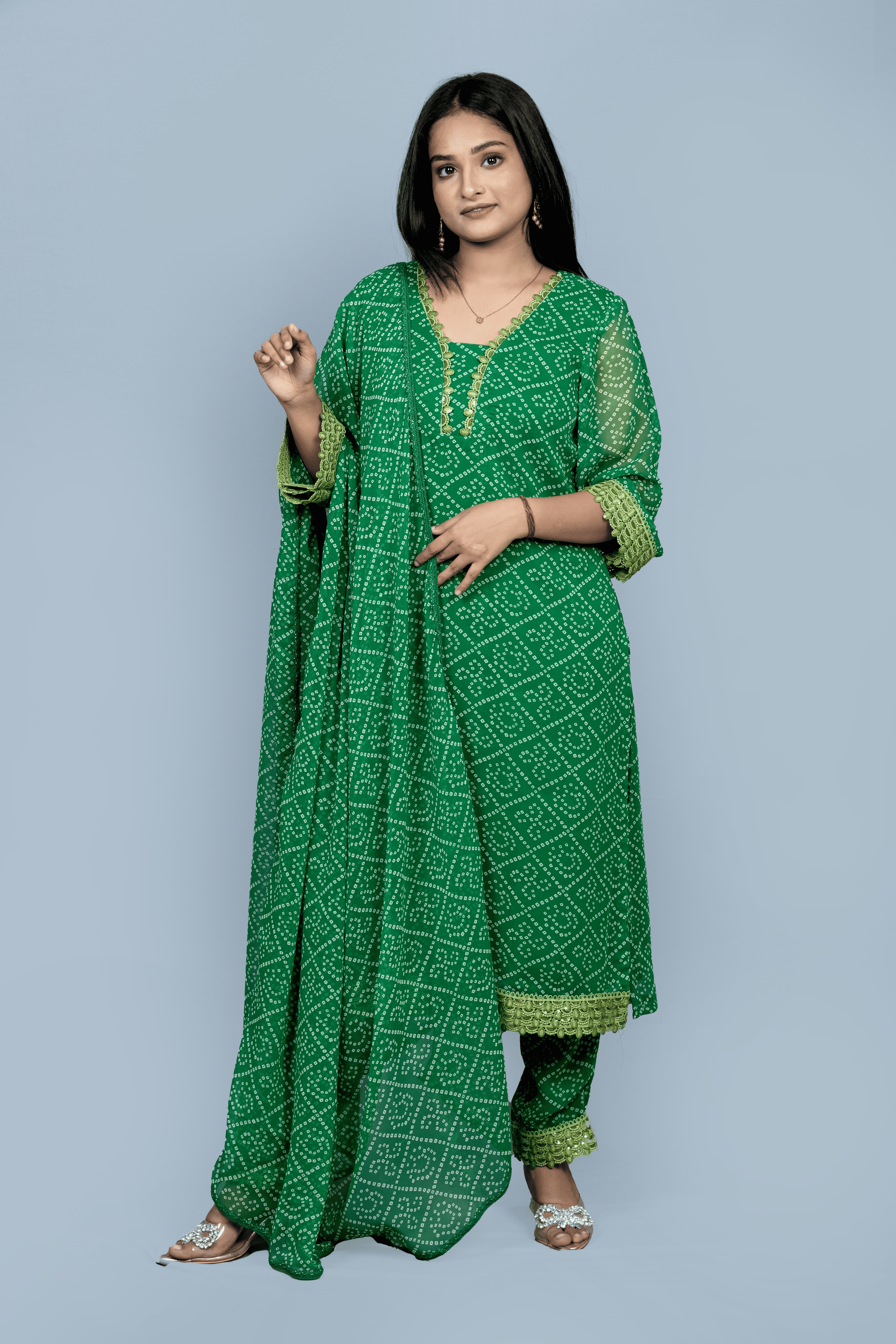 Green Georgette 3 piece Kurti set