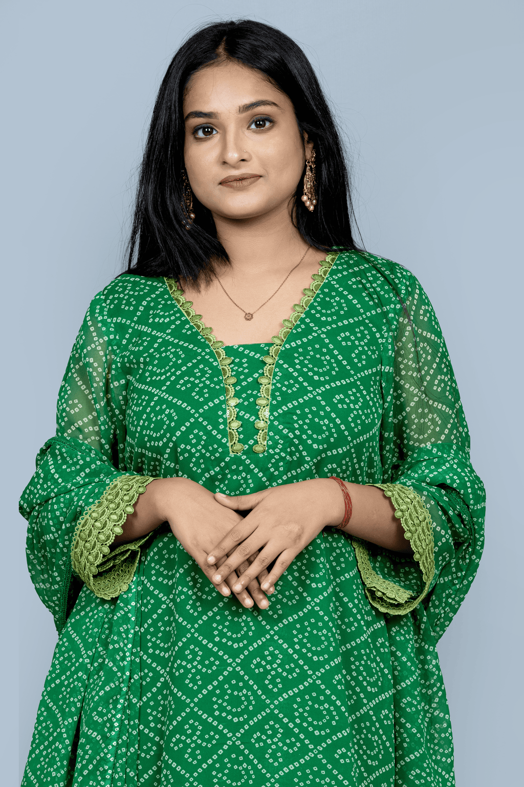 Green Georgette 3 piece Kurti set