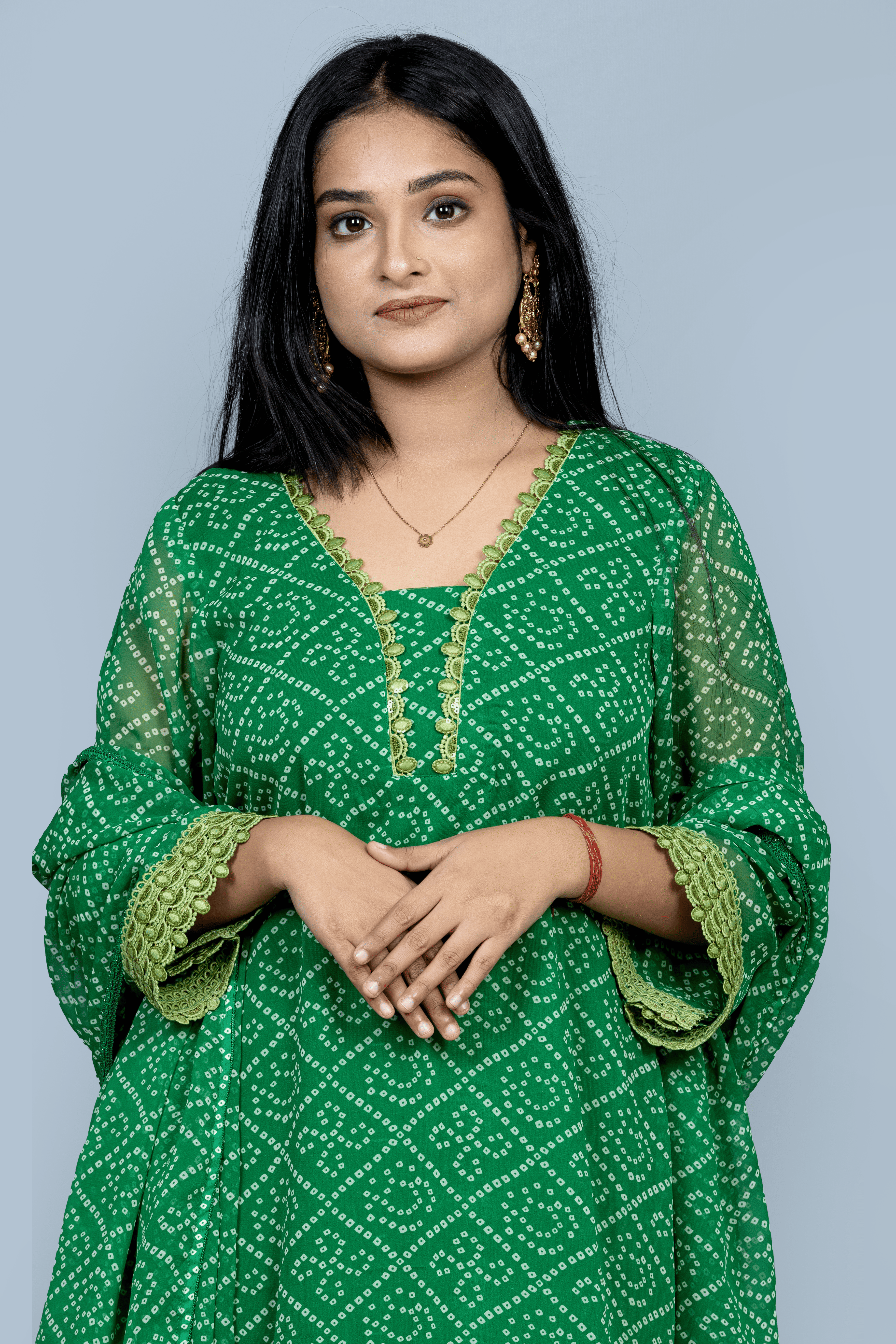 Green Georgette 3 piece Kurti set