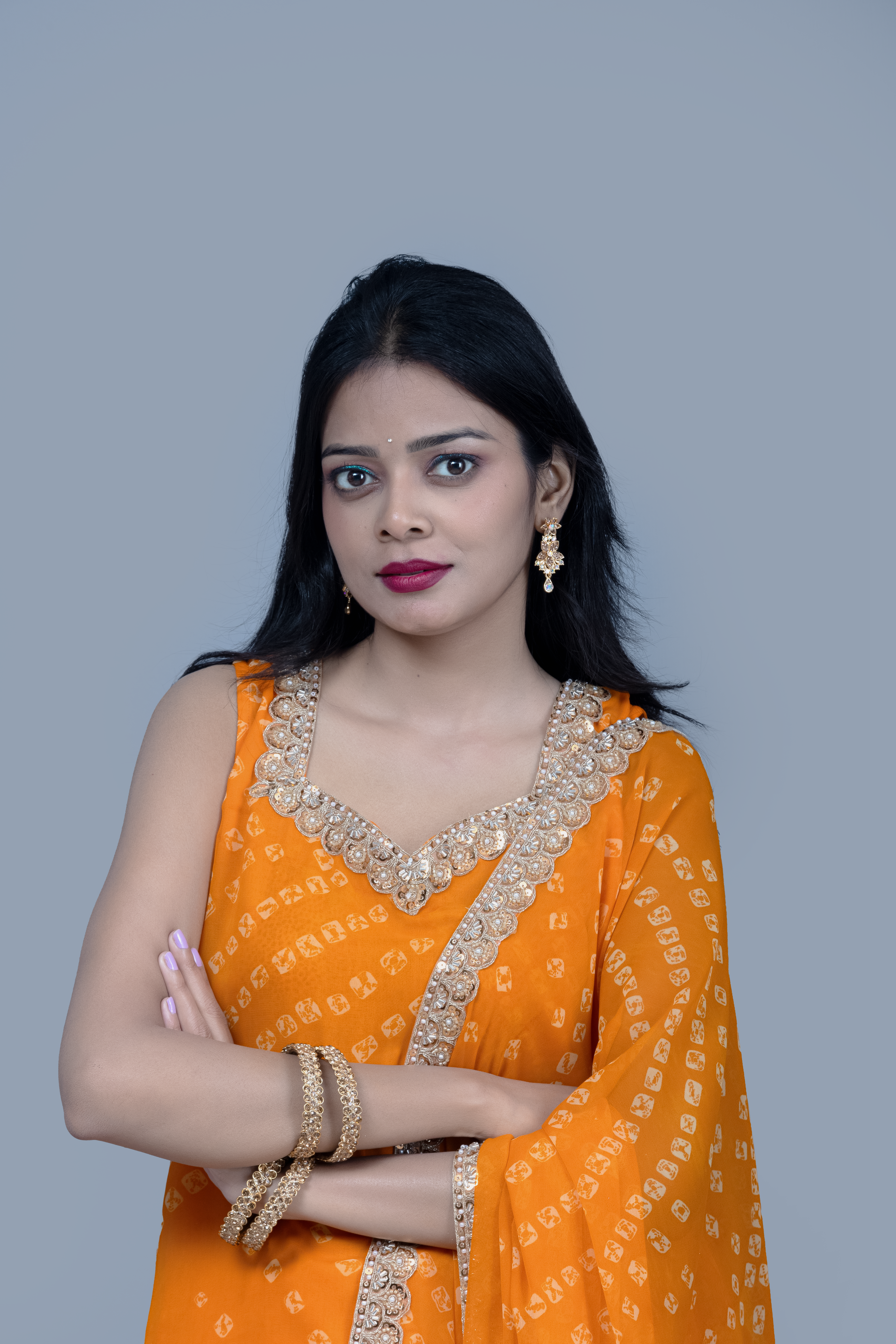 Yellow heavy work Georgette 3 piece Kurti set