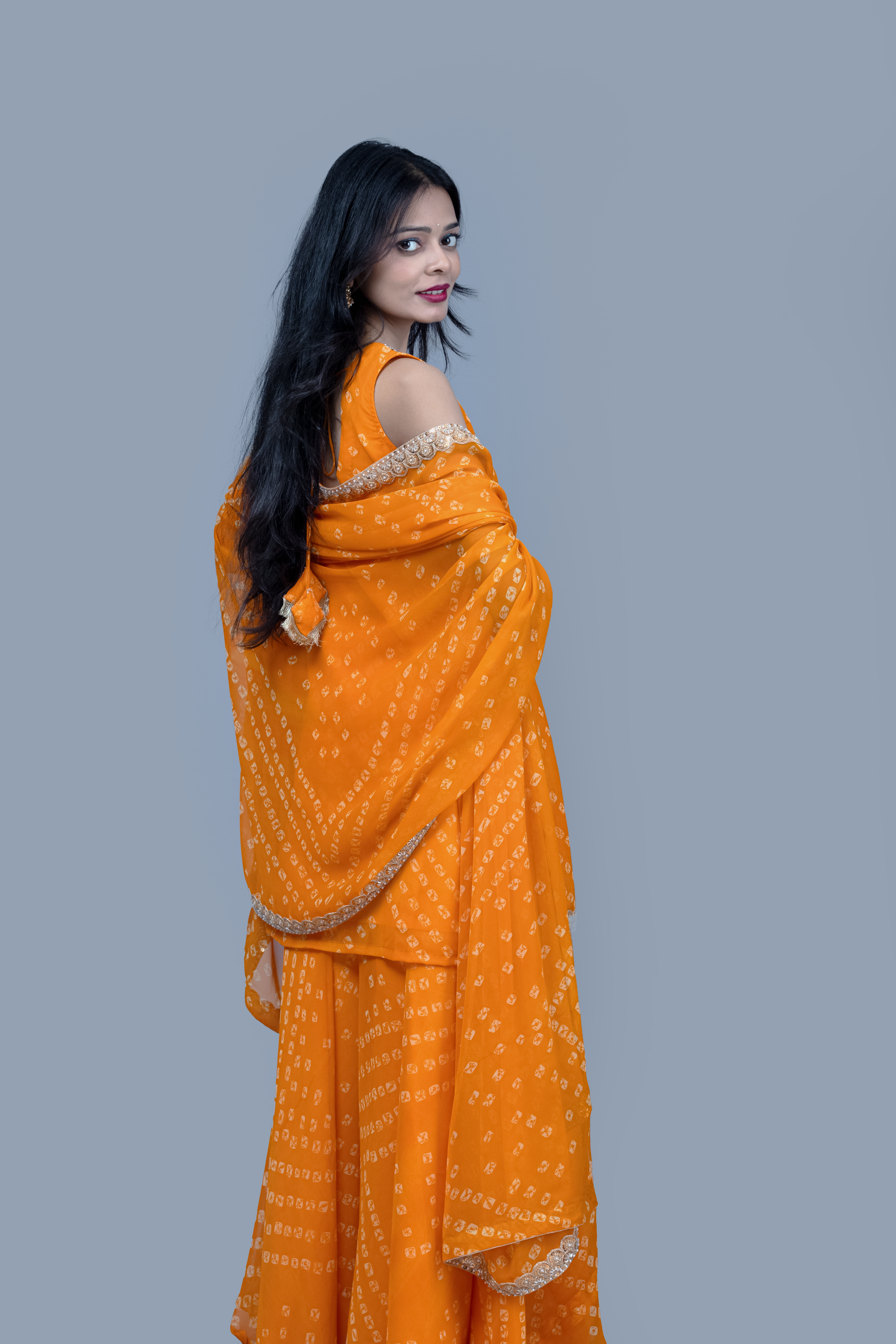 Yellow heavy work Georgette 3 piece Kurti set